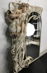 Monumental Art Nouveau Style Mirror, Life-size Woman by Cote of France