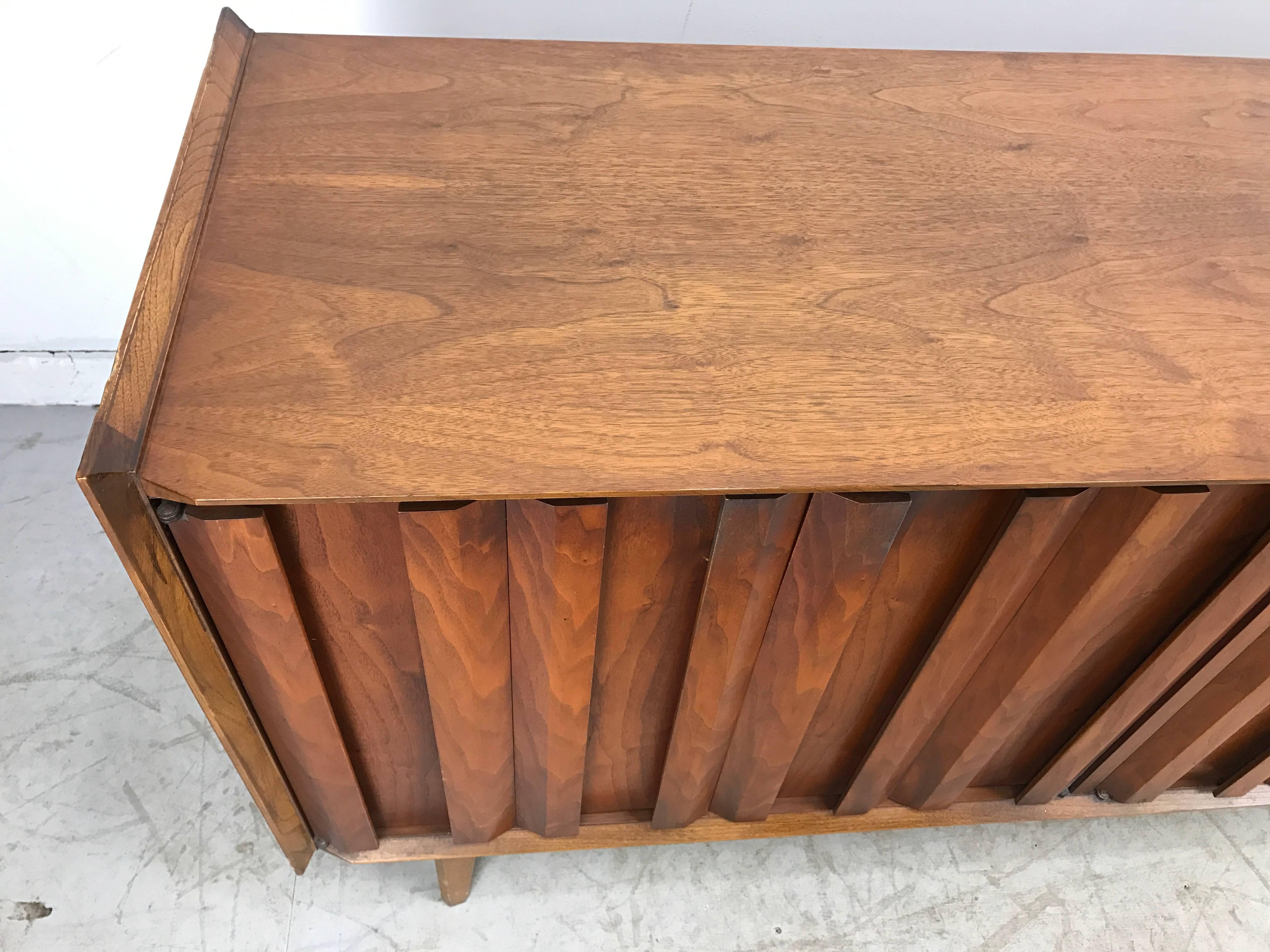 American Modernist Walnut Cabinet/Server, Brutalist Louver Doors Made by Lane