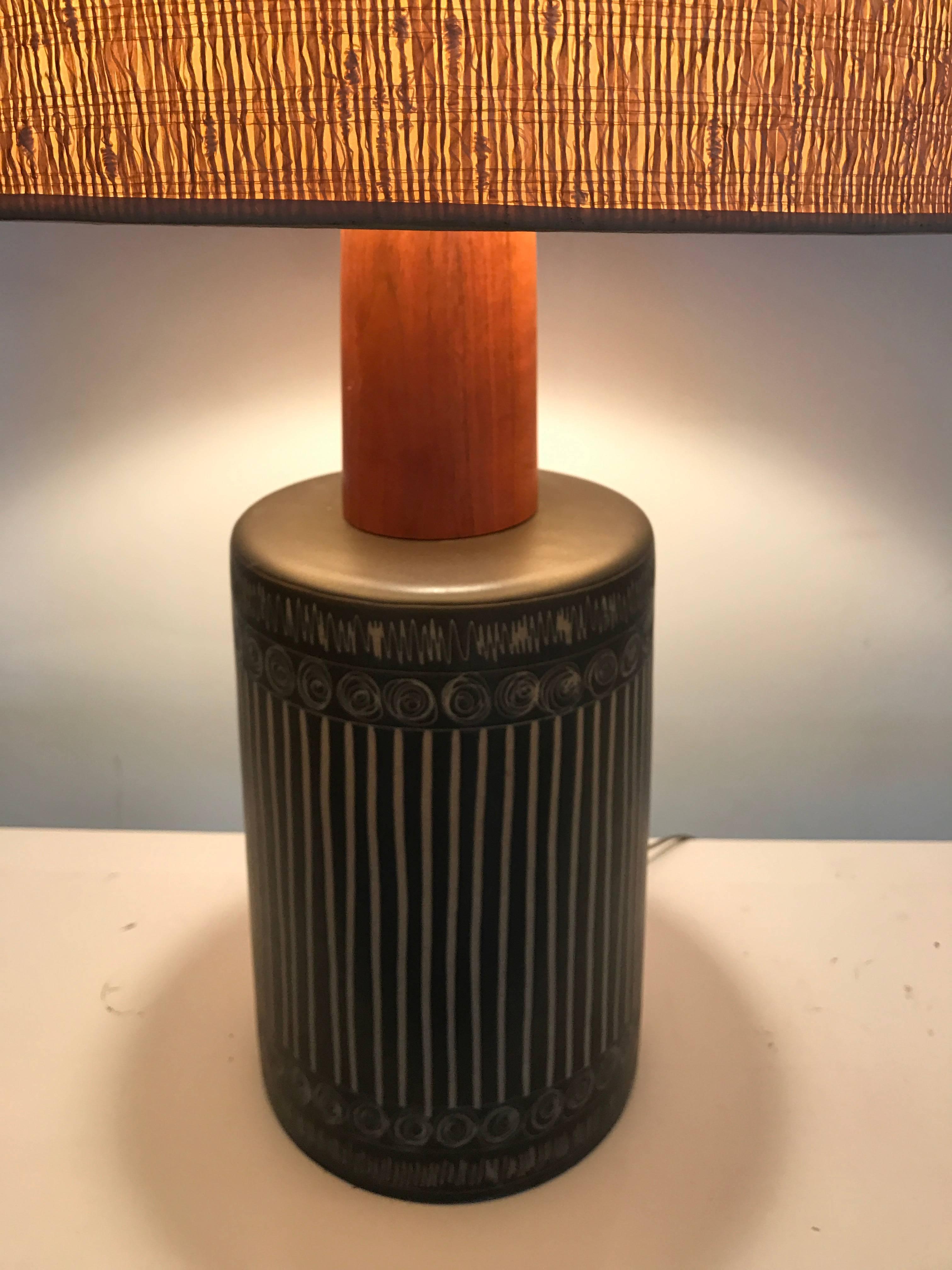 20th Century Martz Glazed and Incised Ceramic Lamp for Marshall Studios, Signed