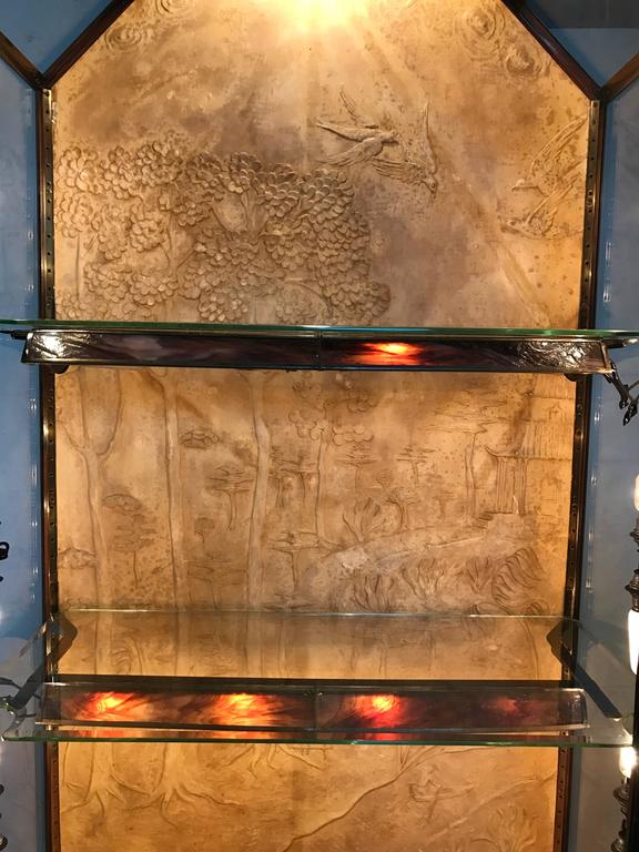 Stunning French Art Deco Bronze, Glass, Marble Carved Wood Vitrine-Display Case For Sale 2