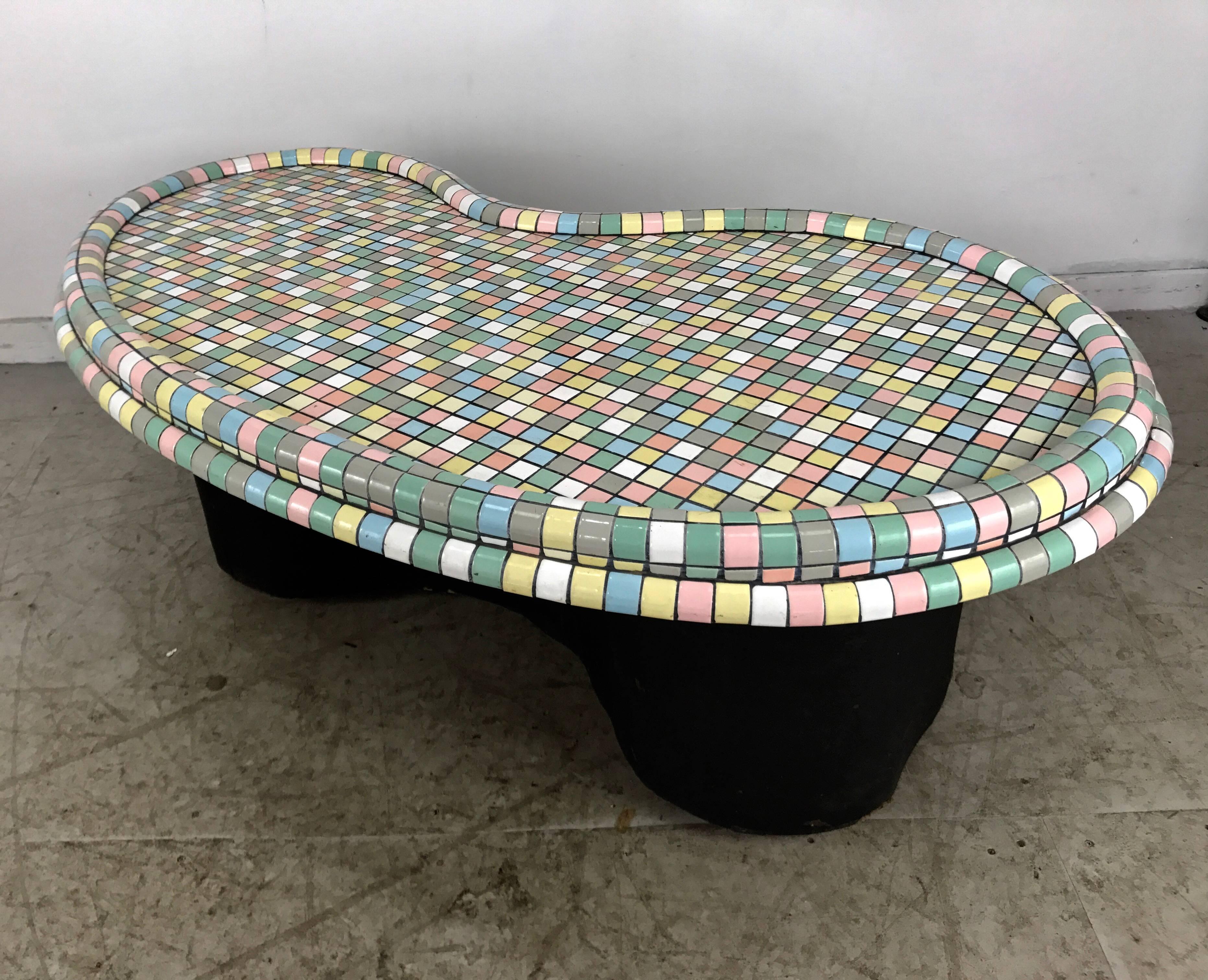 American Unusual Kidney Shape Mosaic Tile Top Coffee Table, Honnenburg Original