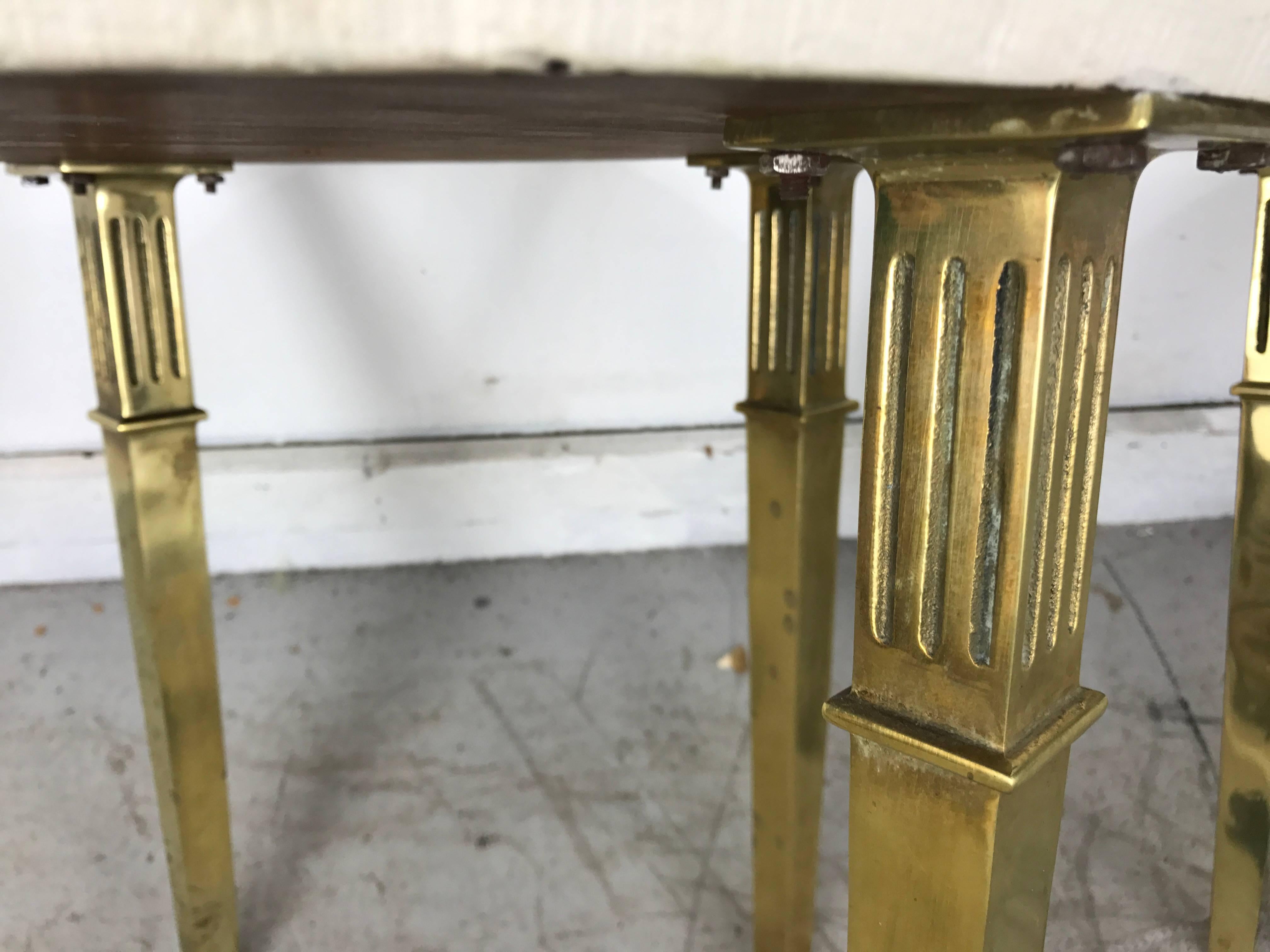 Pair Regency Marble and Brass Italian Tables Attributed to Mastercraft In Good Condition For Sale In Buffalo, NY