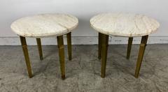 Pair Regency Marble and Brass Italian Tables Attributed to Mastercraft