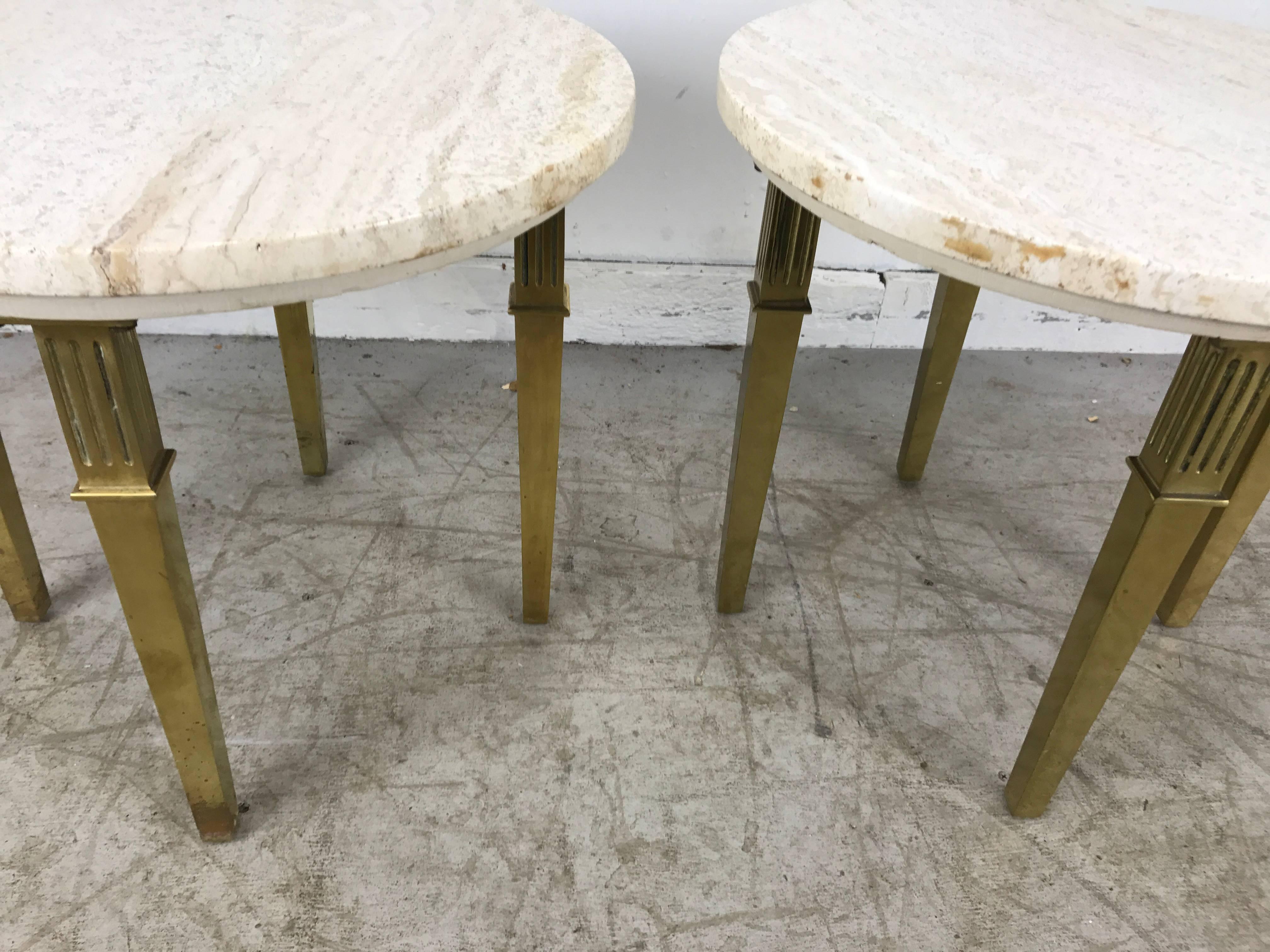 20th Century Pair Regency Marble and Brass Italian Tables Attributed to Mastercraft For Sale