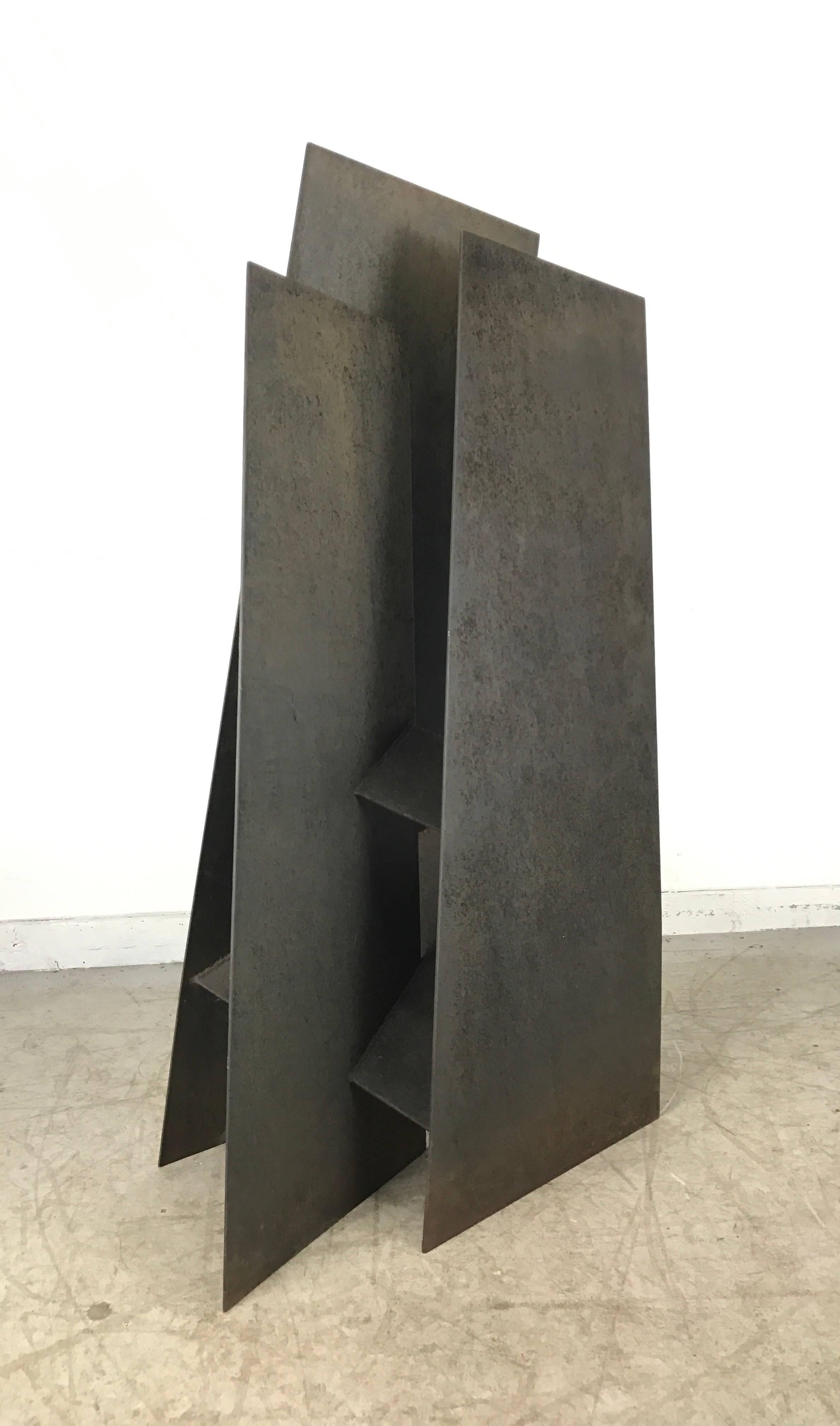 Modernist three dimensional steel sculpture in the manner of Lynn Chadwick. Made of COR-TEN steel. 

Sculpture said to have come from deaccessioned art from Albright-Knox Art Gallery in buffalo New York. Unsigned and /or documented so definitive