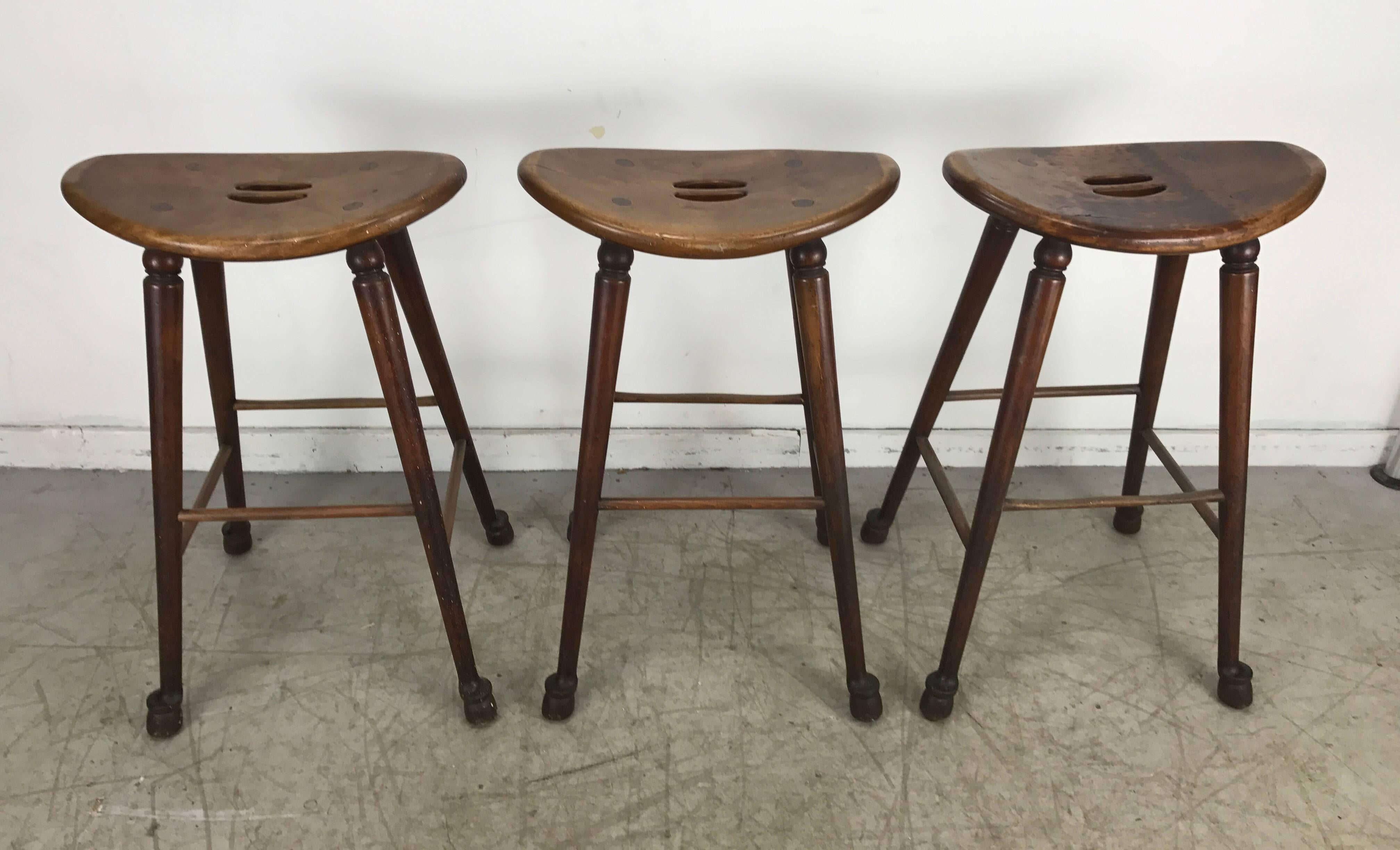 Unknown Unusual Set of Three Antique Hooved Saloon Stools Bar or Counter Cowboy Modern
