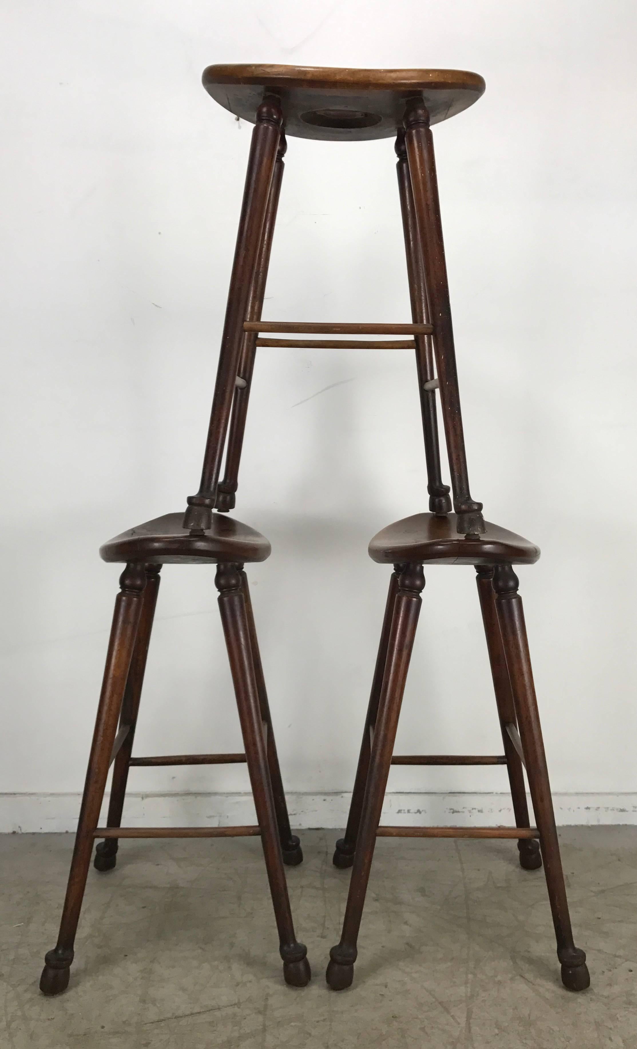Unusual Set of Three Antique Hooved Saloon Stools Bar or Counter Cowboy Modern 1