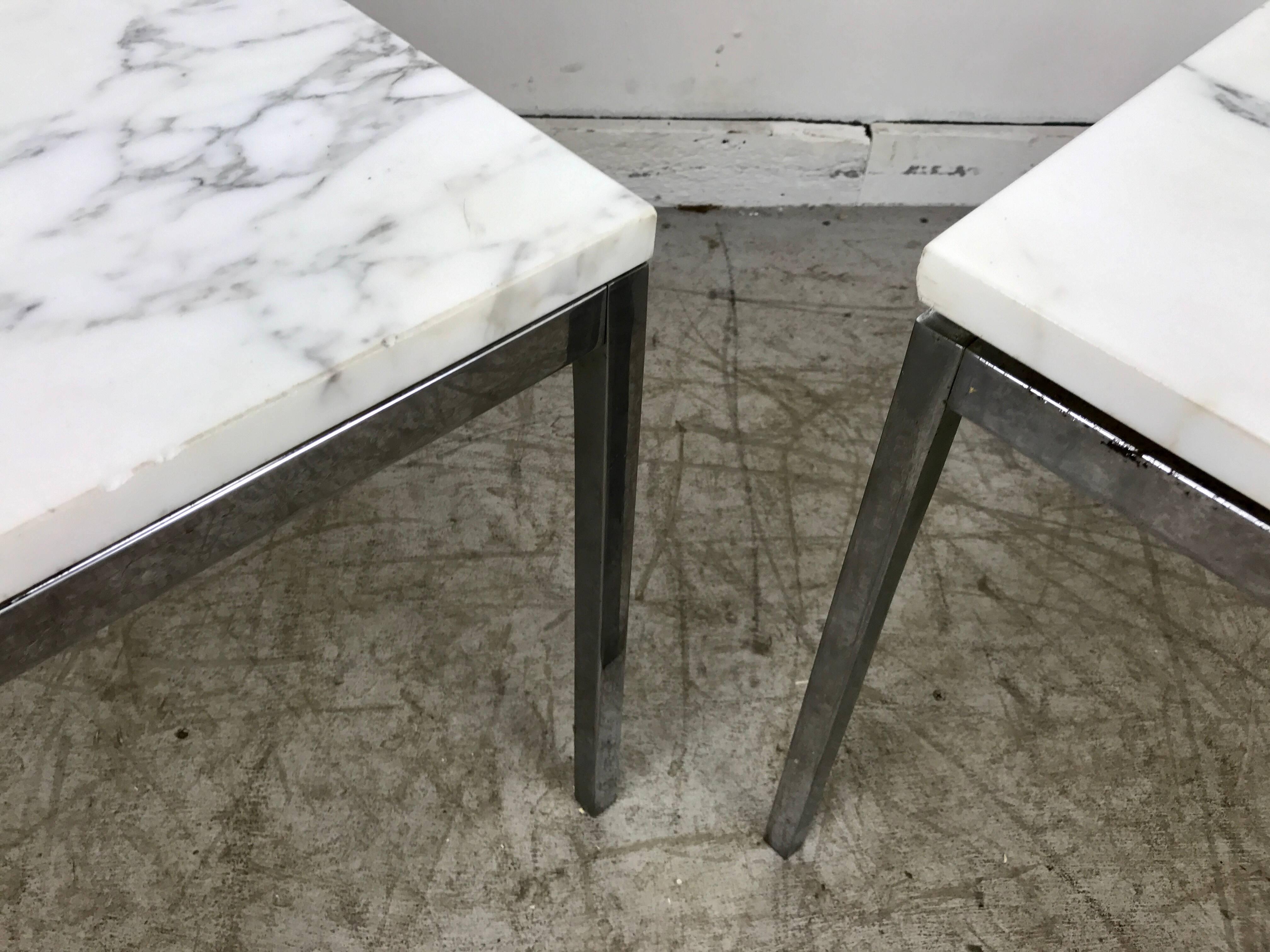 Classic Pair of Florence Knoll Marble and Stainless End Tables or Knoll In Good Condition In Buffalo, NY