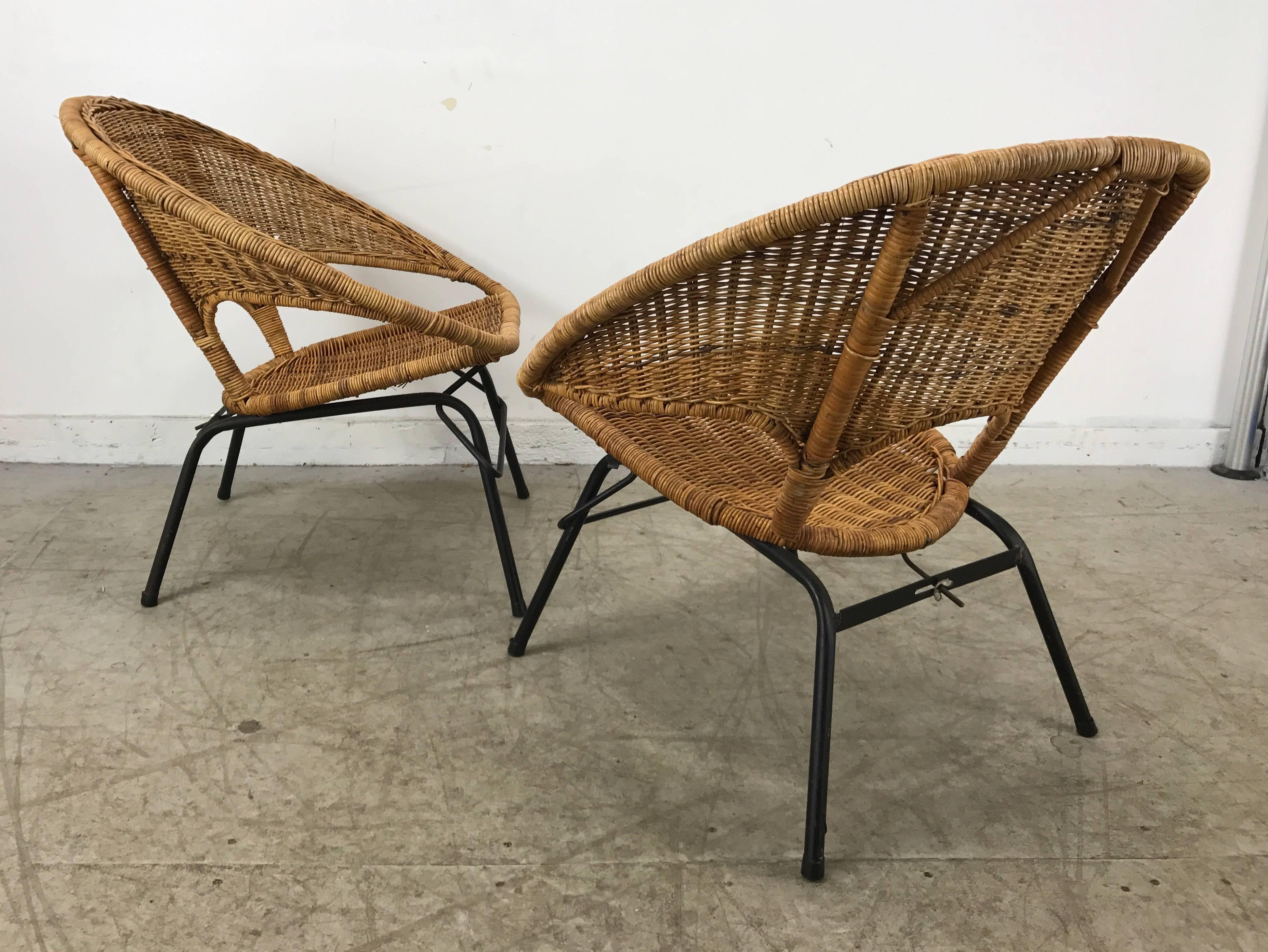Mid-Century Modern Modernist Wicker and Iron Hoop Chairs by Franco Albini