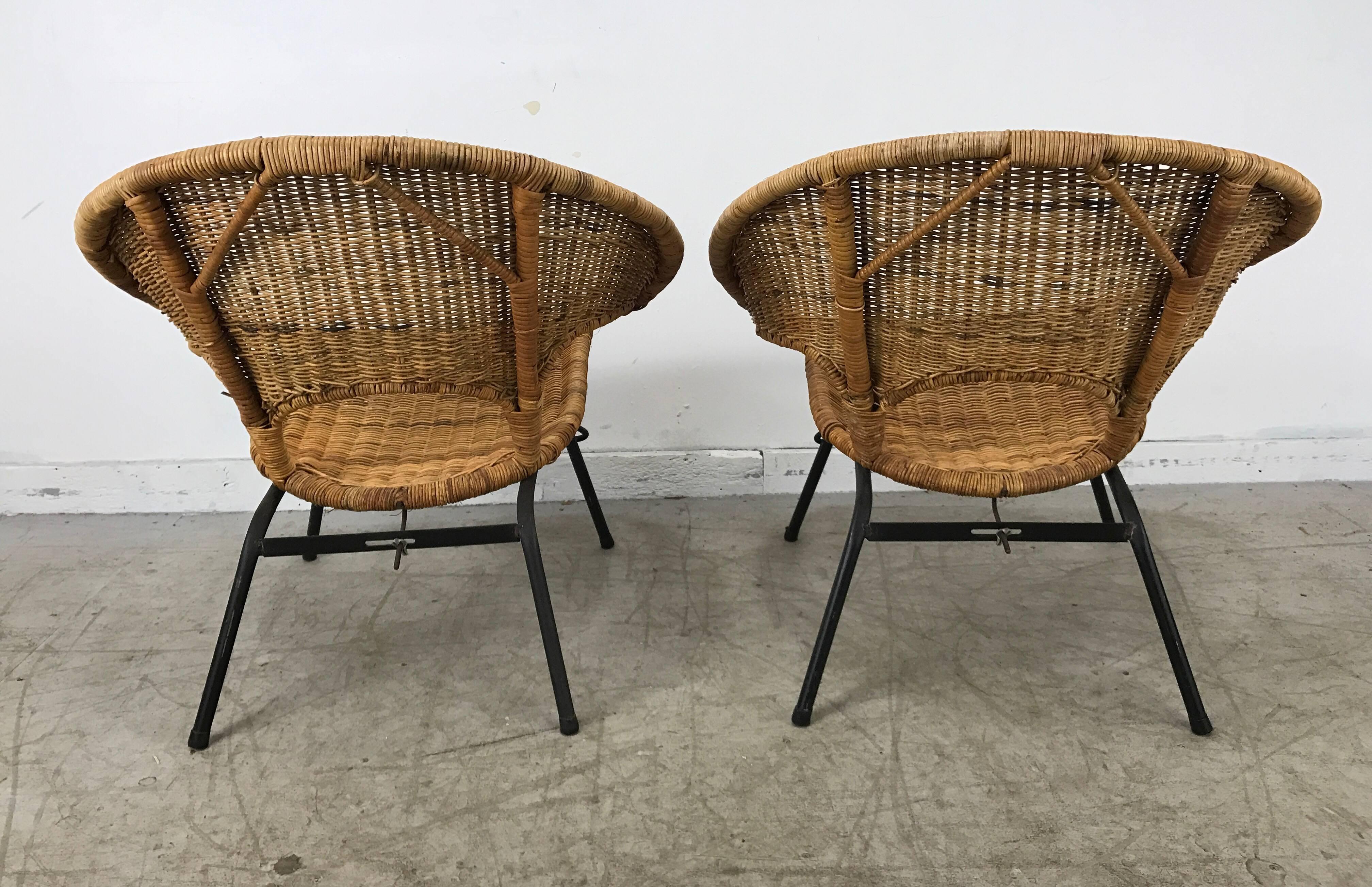 American Modernist Wicker and Iron Hoop Chairs by Franco Albini