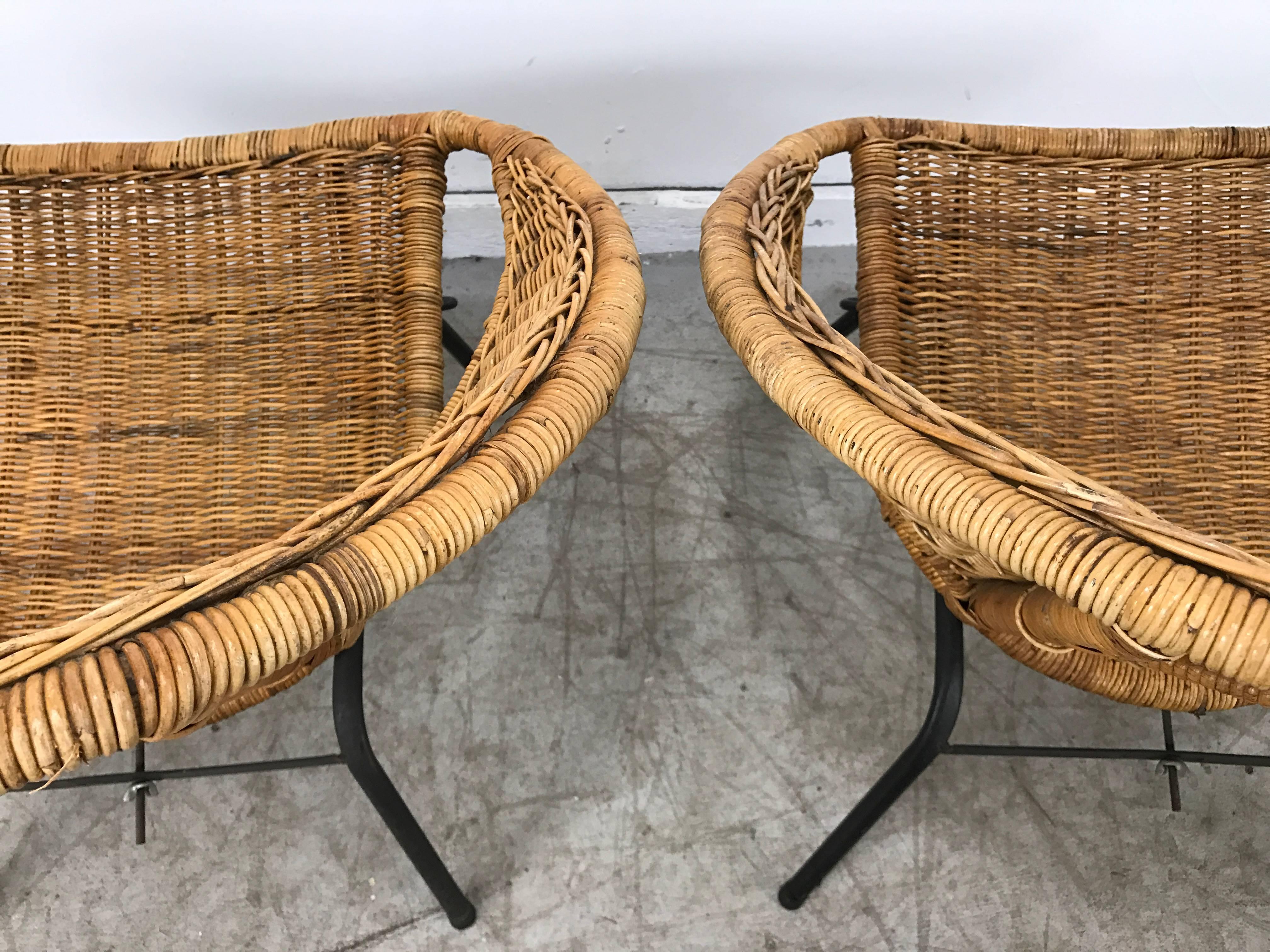Modernist Wicker and Iron Hoop Chairs by Franco Albini In Good Condition In Buffalo, NY