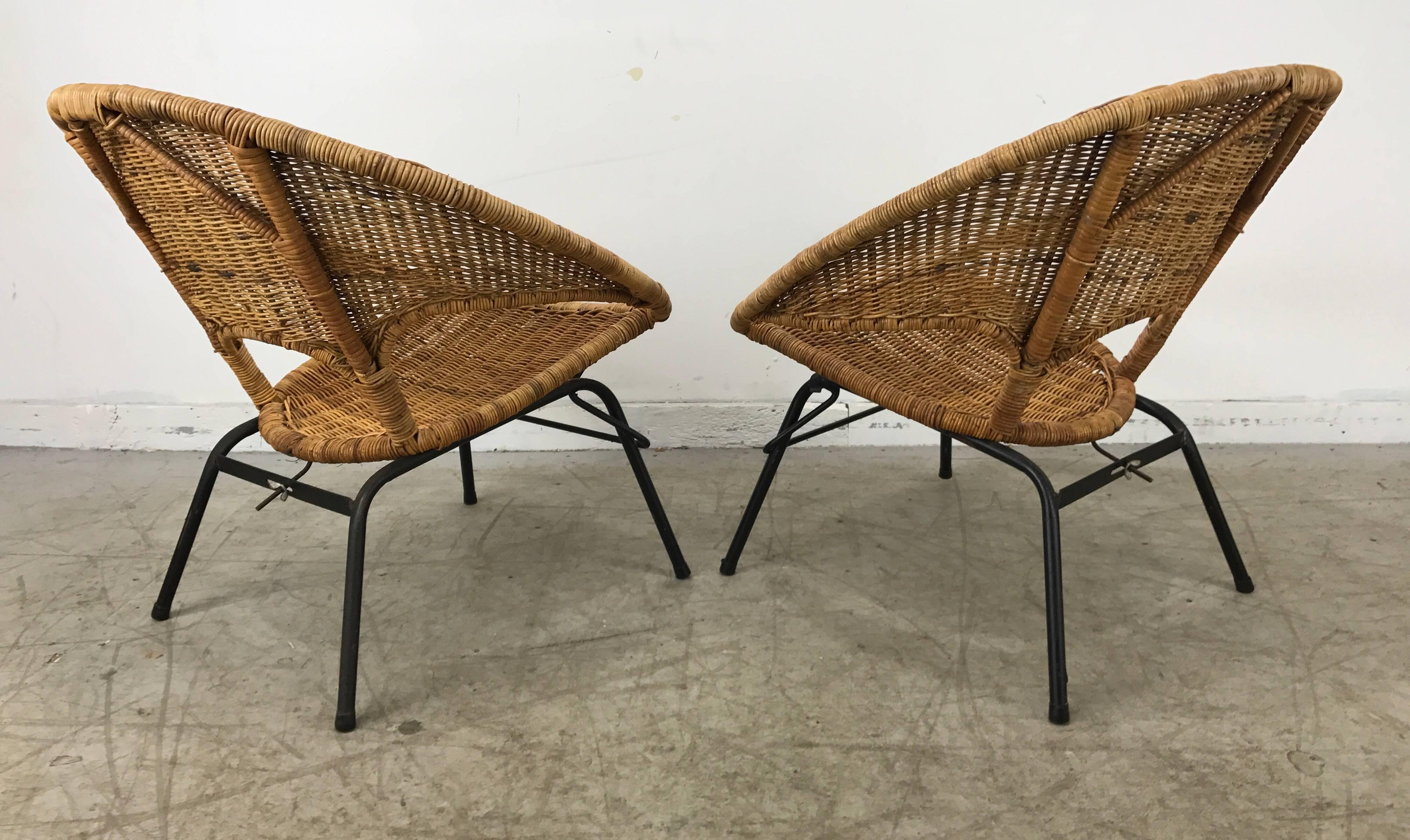 20th Century Modernist Wicker and Iron Hoop Chairs by Franco Albini