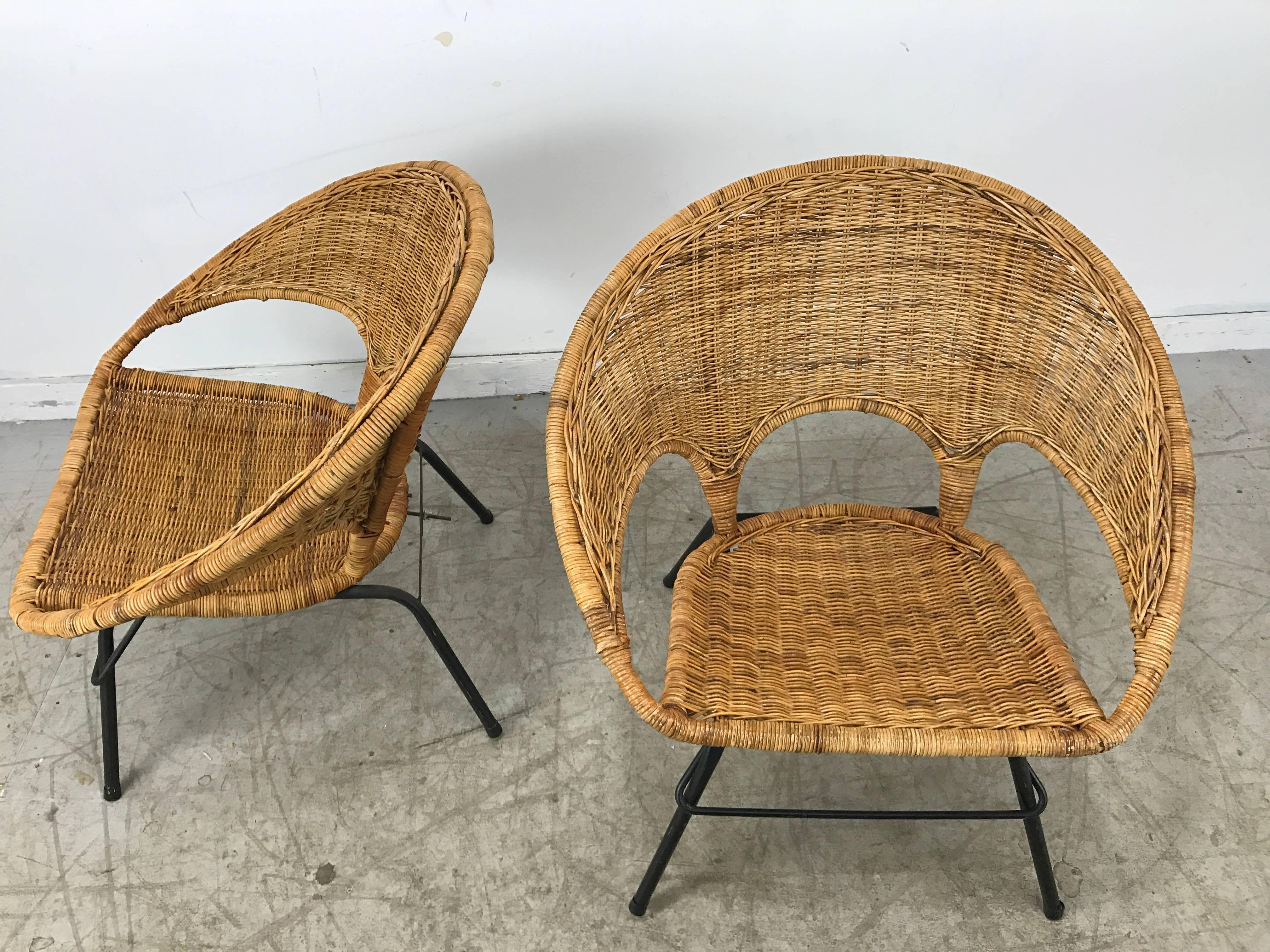 Modernist Wicker and Iron Hoop Chairs by Franco Albini 3