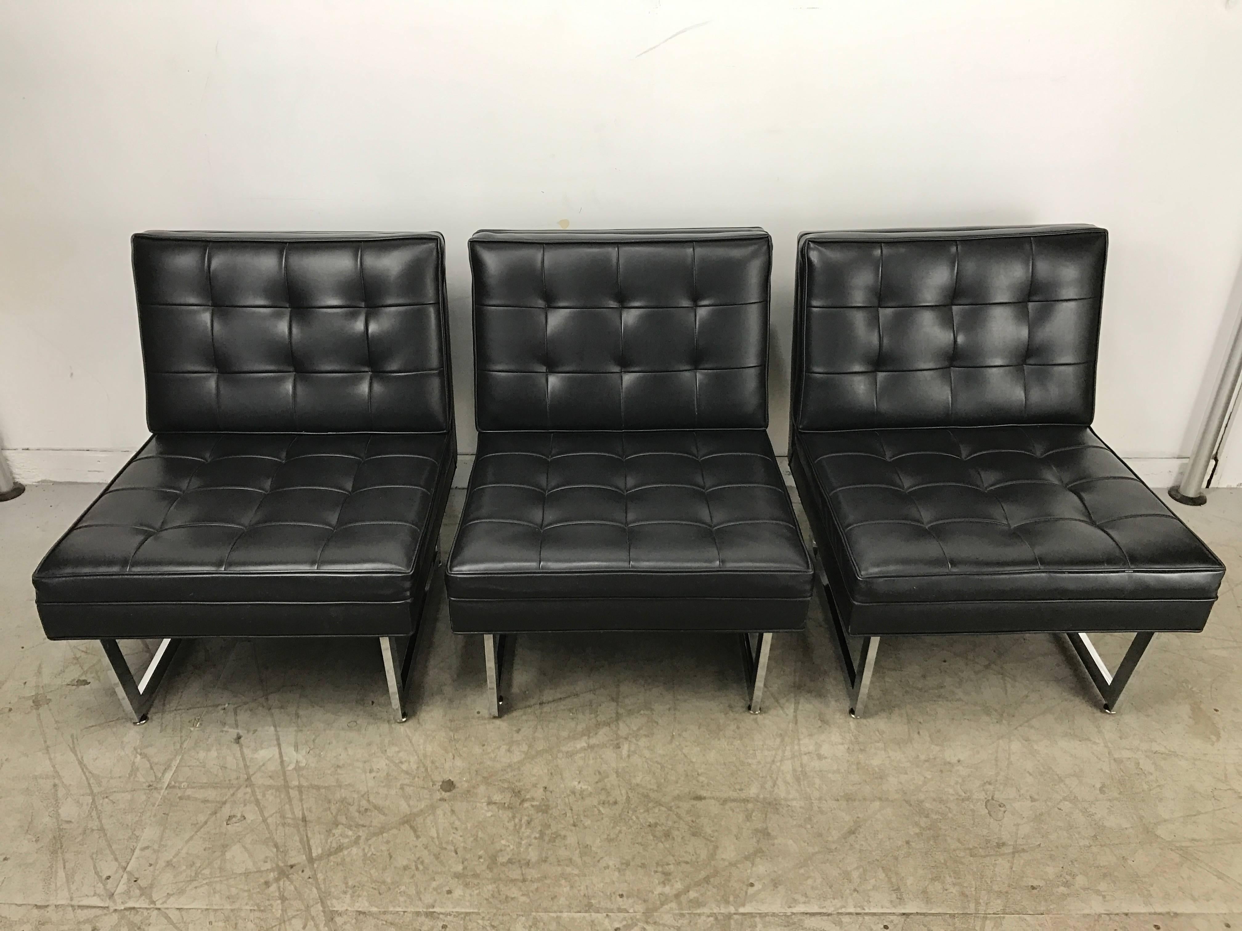 American Black and Chrome Modular Seating, Button Tufted Sofa, Mies Tugenhat