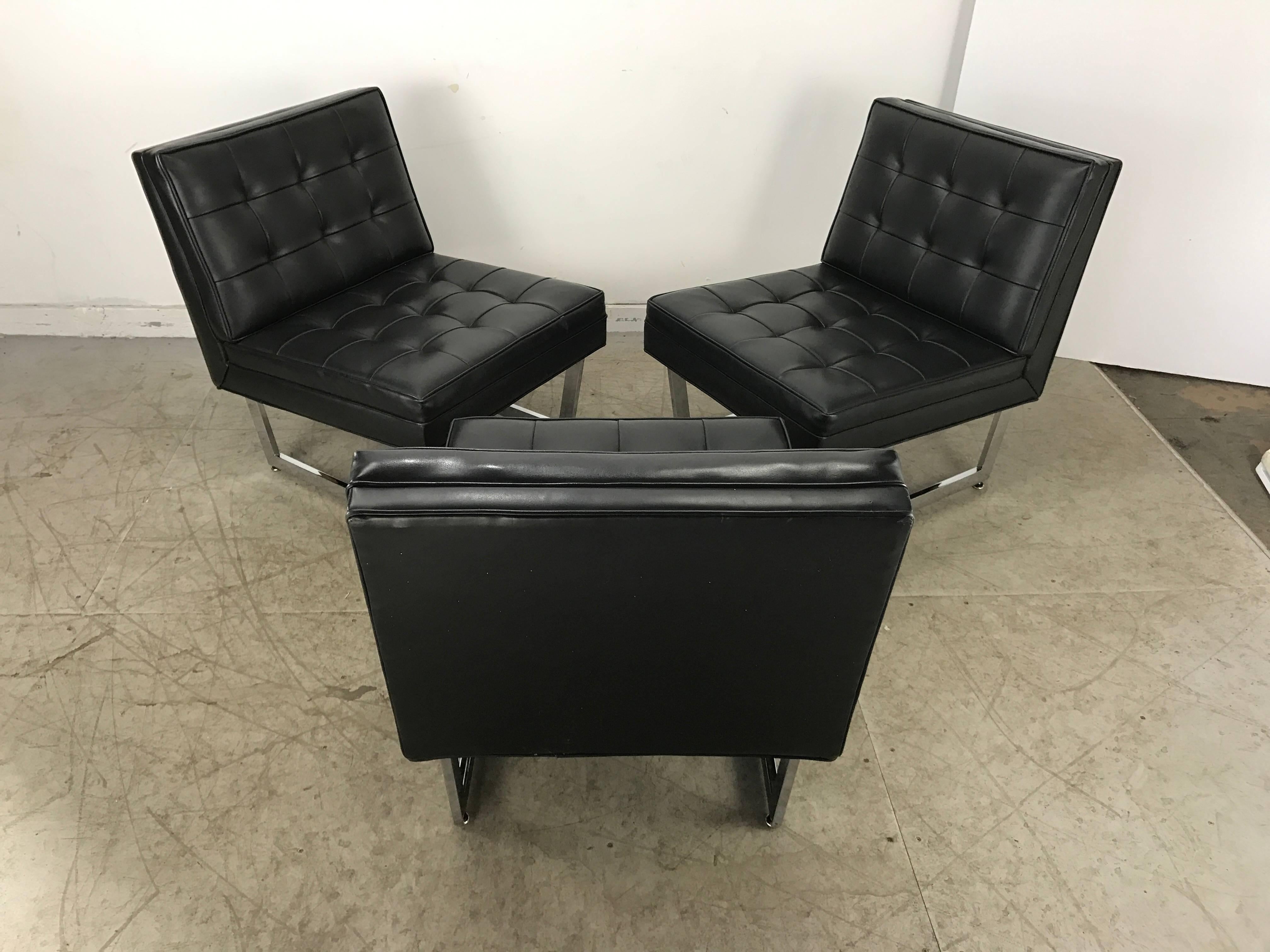 Black and Chrome Modular Seating, Button Tufted Sofa, Mies Tugenhat In Good Condition In Buffalo, NY