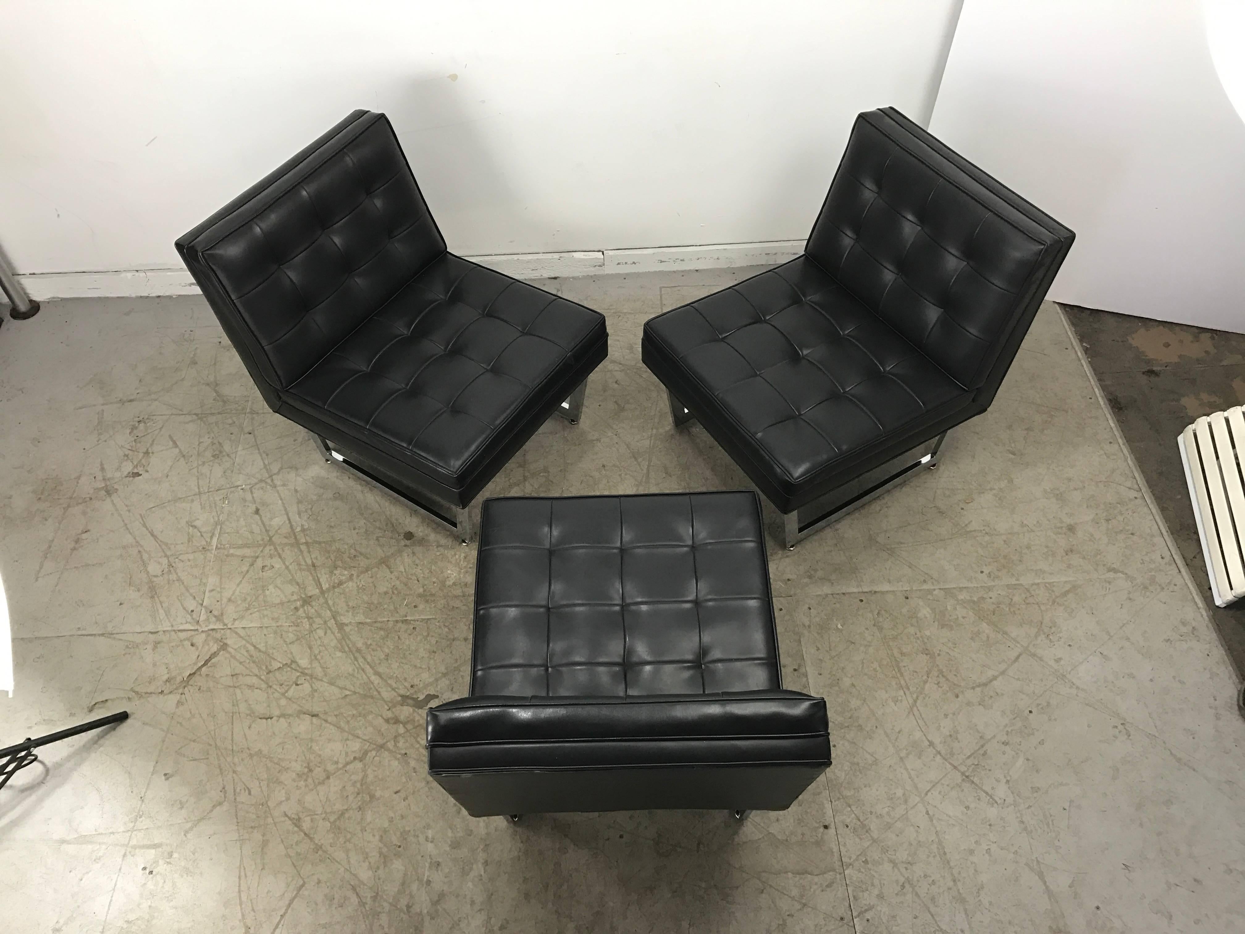 20th Century Black and Chrome Modular Seating, Button Tufted Sofa, Mies Tugenhat