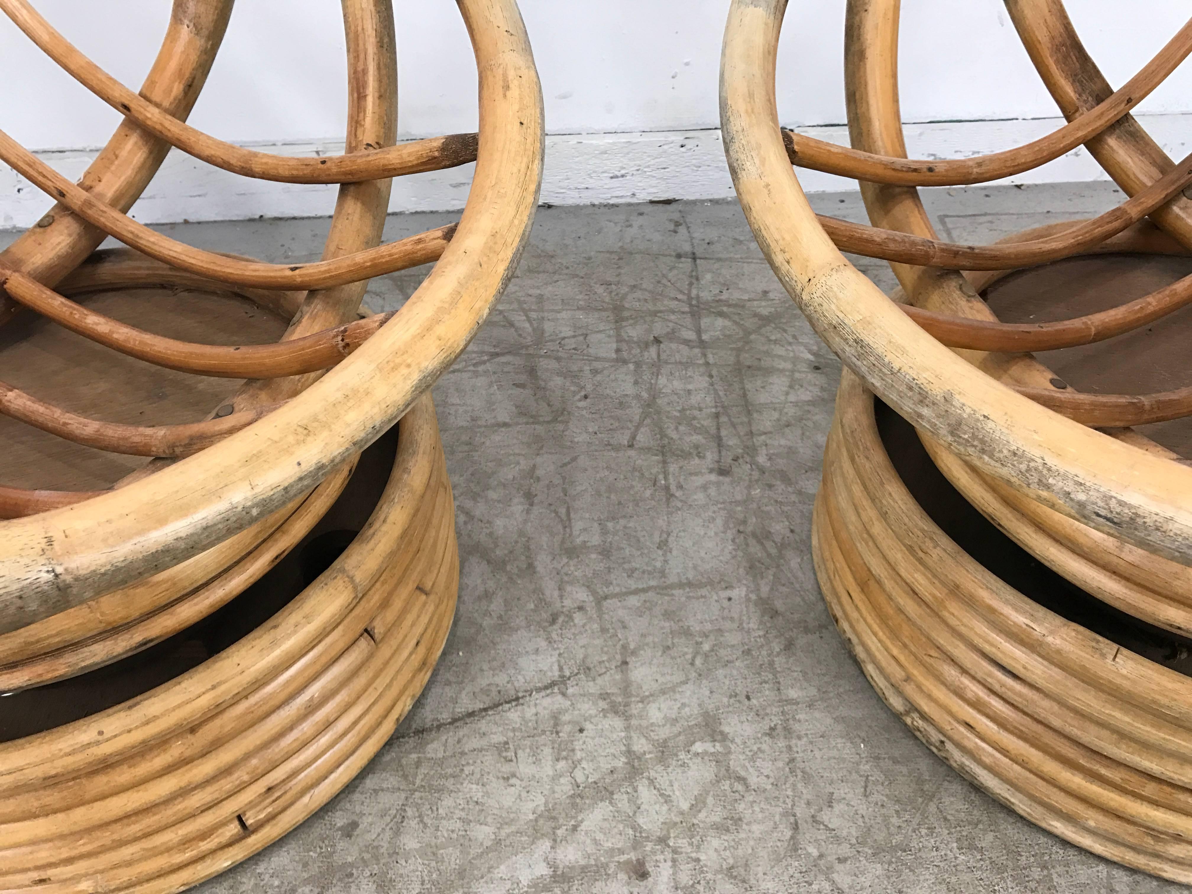 20th Century Pair of Modernist Bamboo Tilt/Swivel Platform Hoop Chairs by Calif-asia