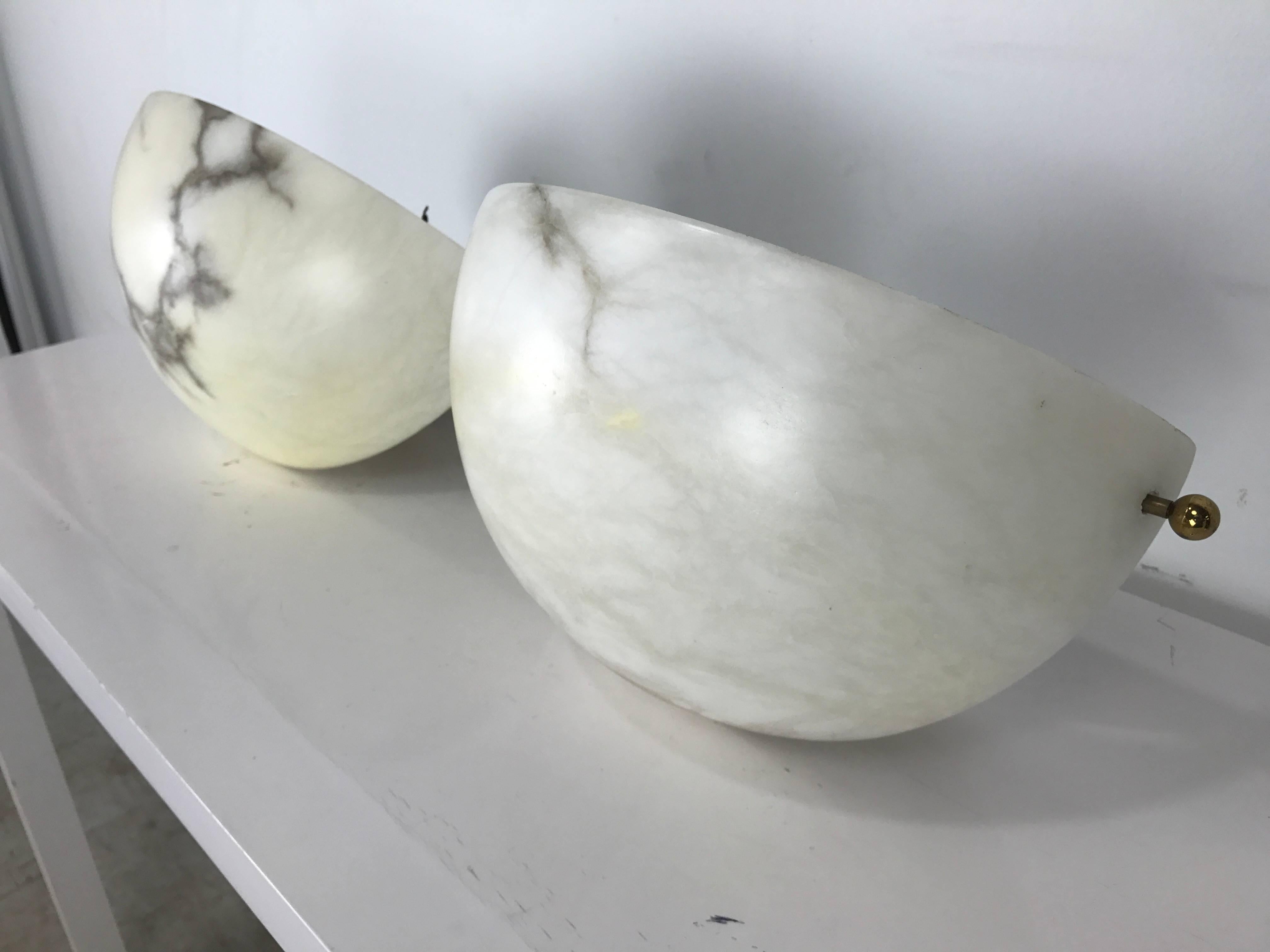 Brass Pair of Art Deco Style Alabaster Wall Sconces by Lightolier