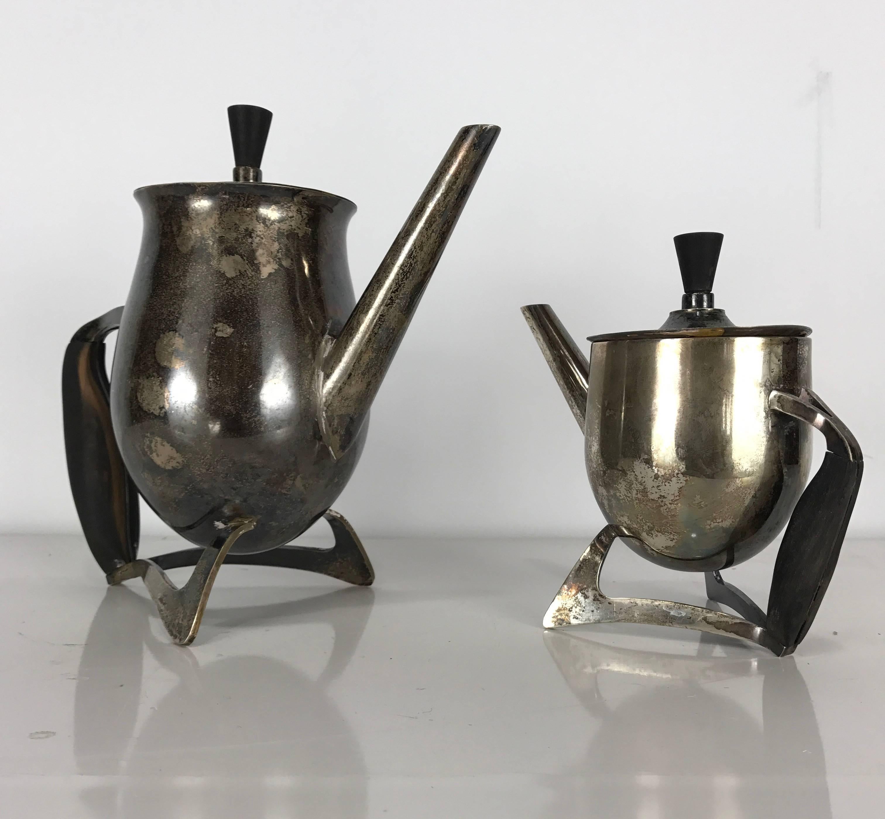 Mid-Century Modern Experimental/Prototype Silver Coffee/Tea Set Paul Tarantino for Georg Jensen For Sale