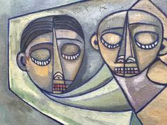 Huile sur toile moderniste:: "Mère et enfant":: Jorge Castillo:: cubiste:: ollitsac