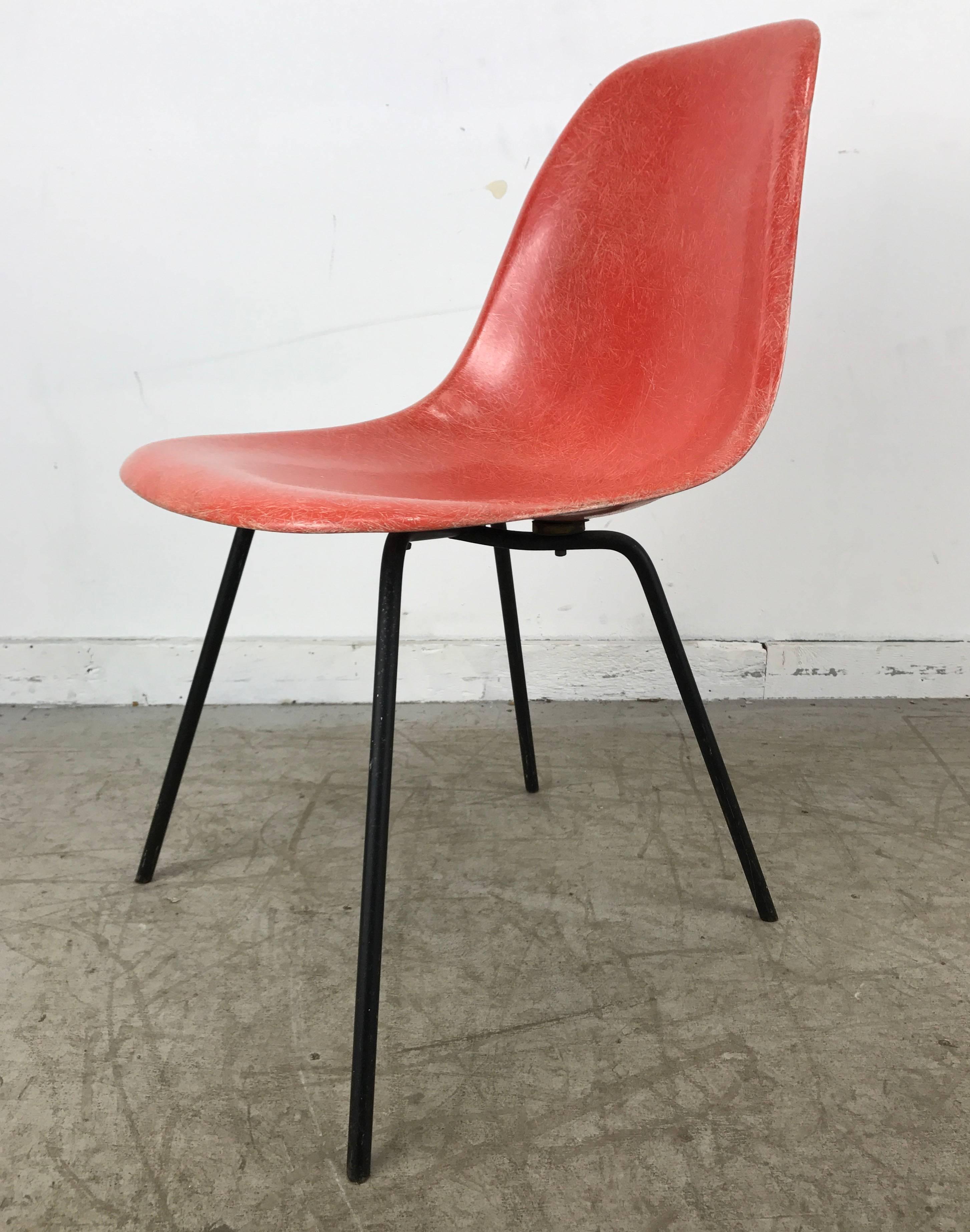 Mid-Century Modern Mid-Century First Year Production Charles Eames Fiberglass Side Chair X-Base