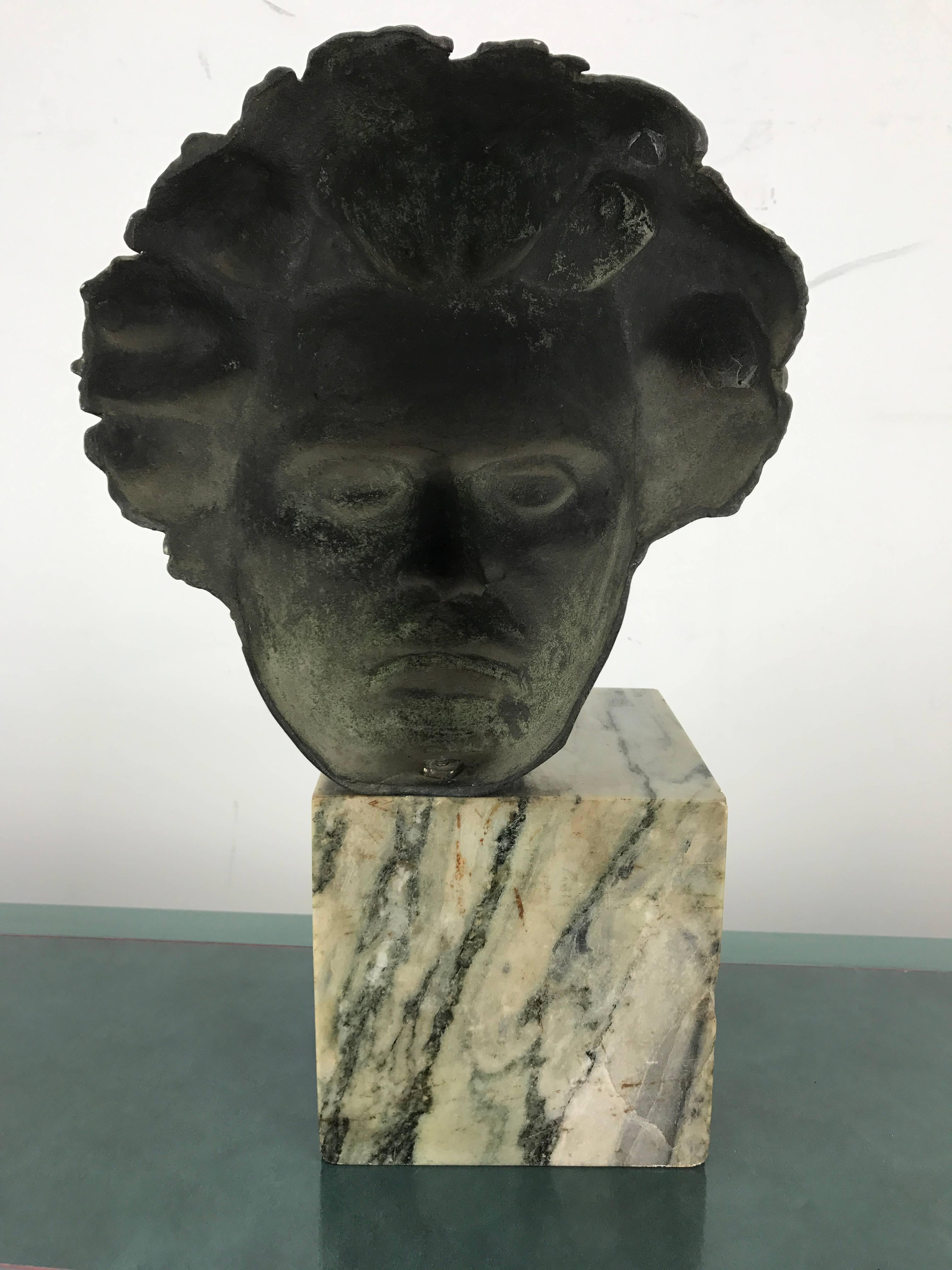 Unknown Bronze and Marble Head of Beethoven Sculpture