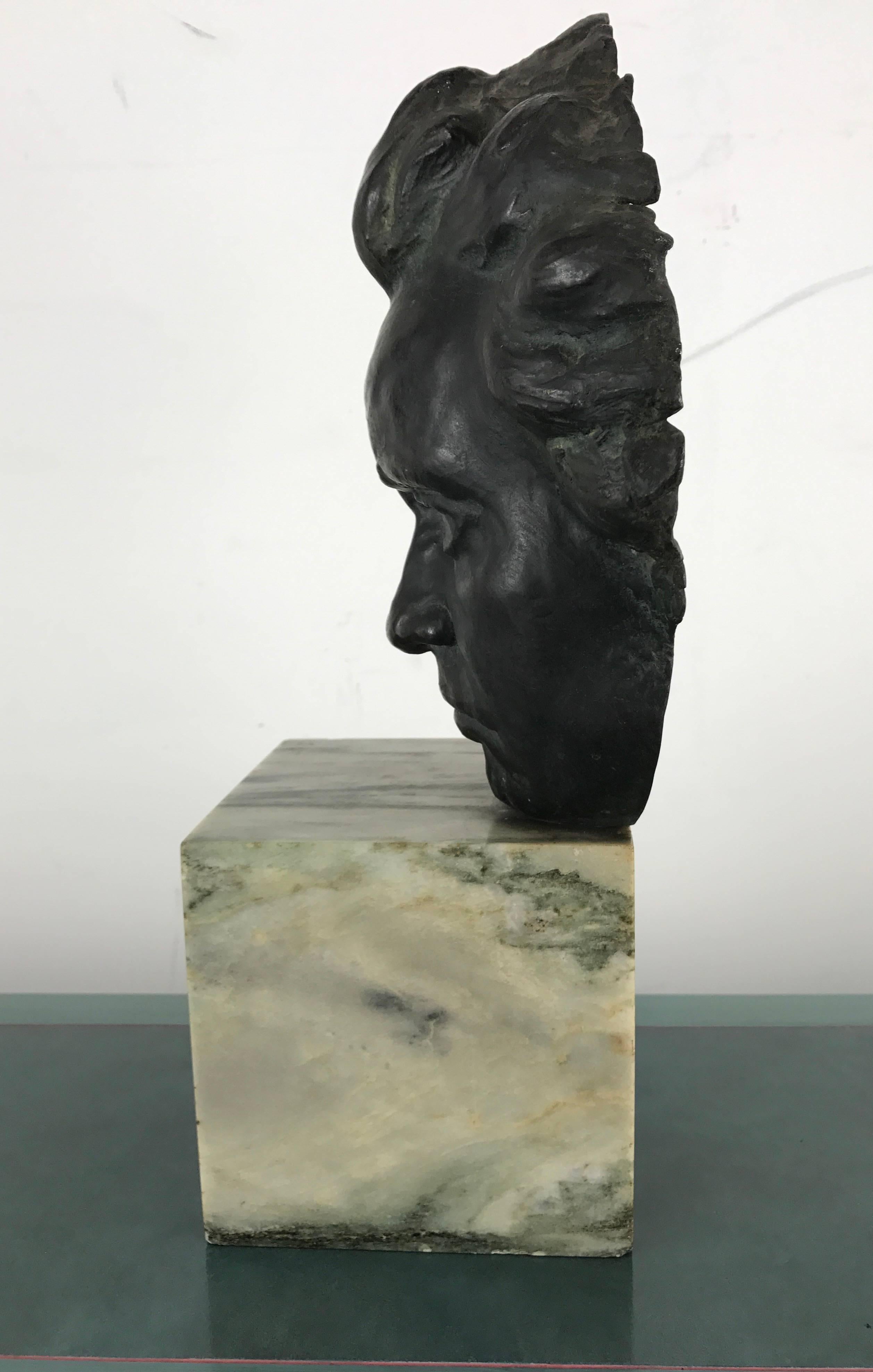 American Classical Bronze and Marble Head of Beethoven Sculpture