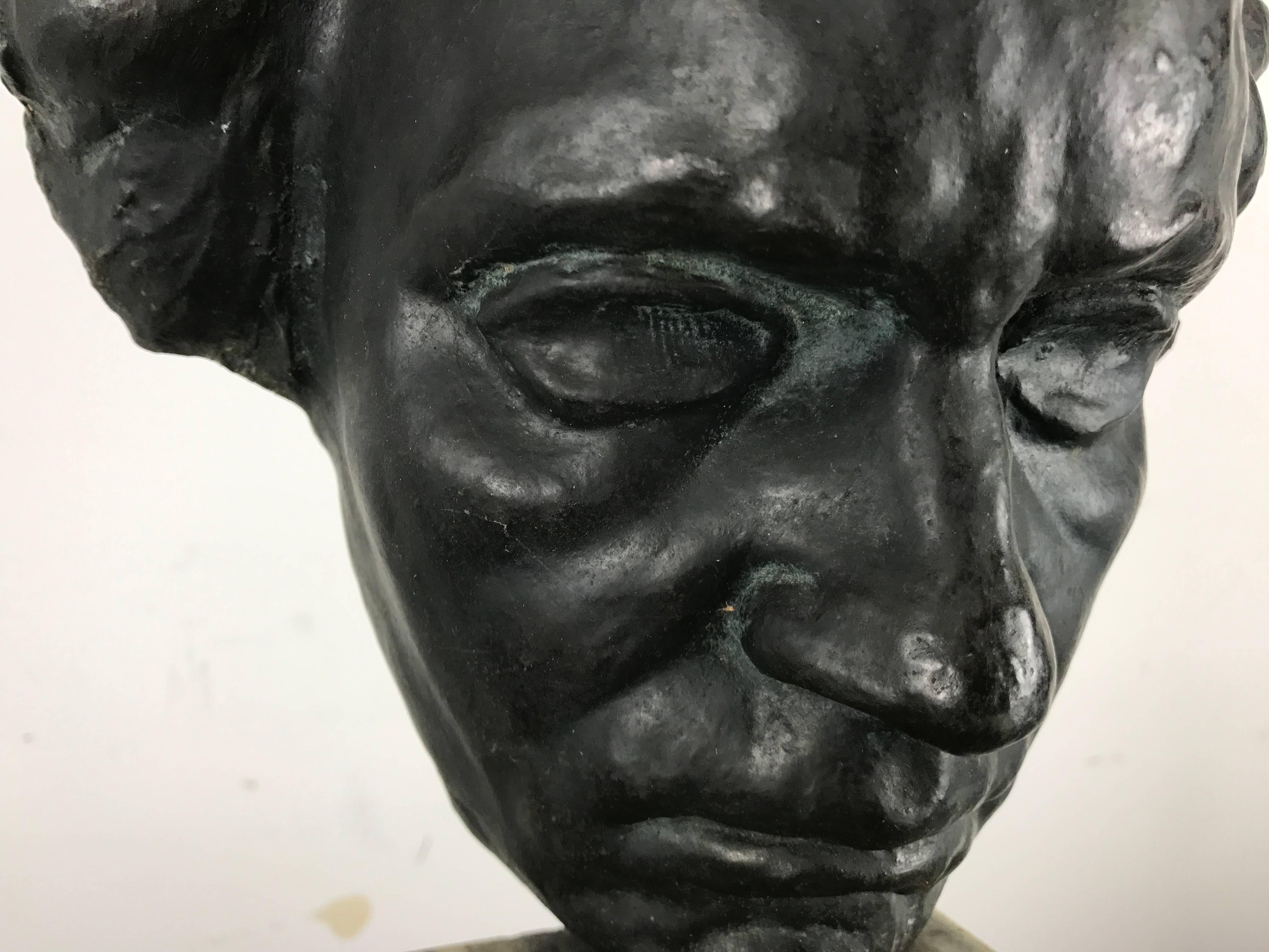 Bronze and Marble Head of Beethoven Sculpture In Good Condition In Buffalo, NY
