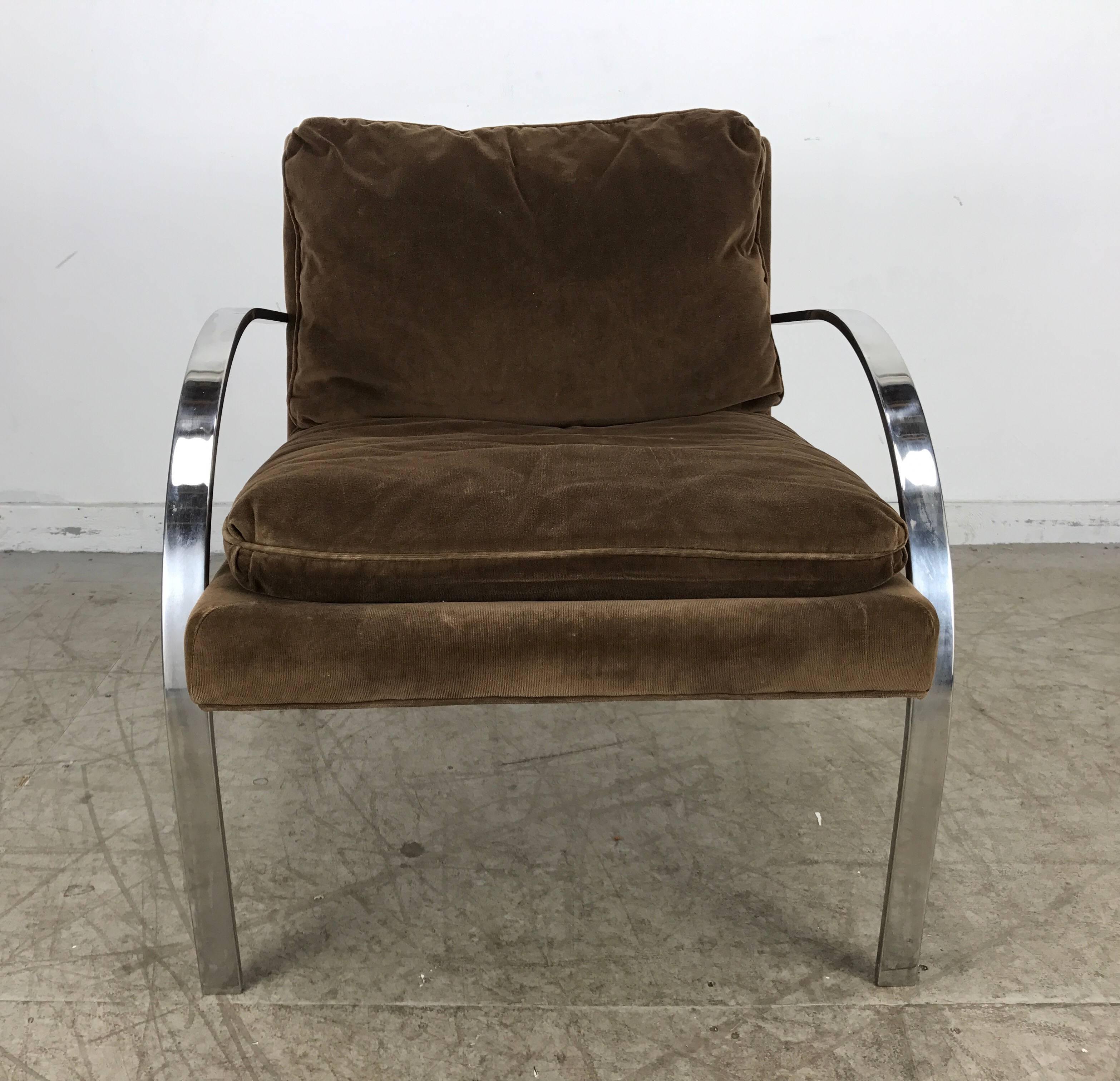 American Streamline Modern Aluminium and Velvet Lounge Chair by Bernhardt