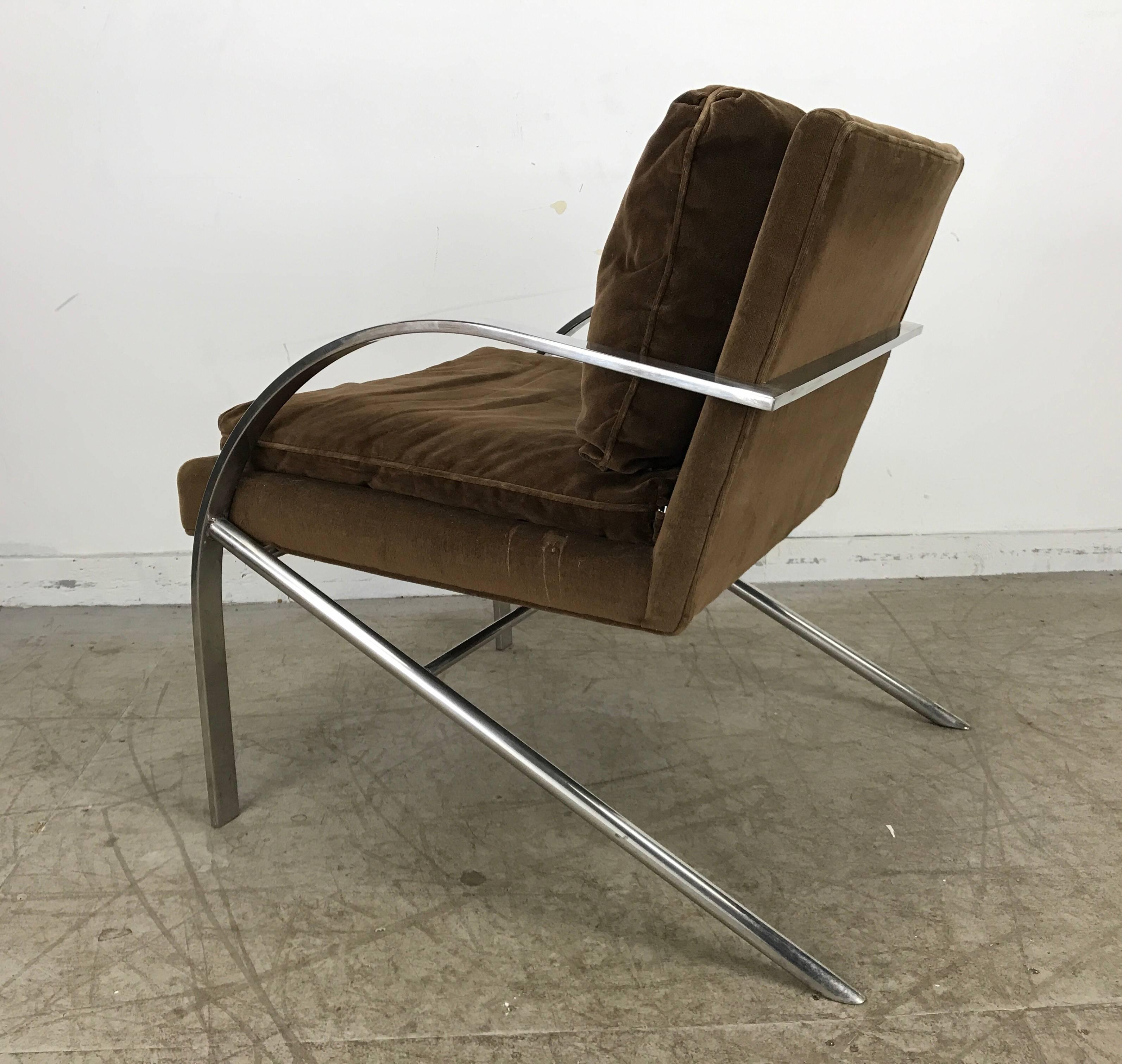 Mid-Century Modern Streamline Modern Aluminium and Velvet Lounge Chair by Bernhardt