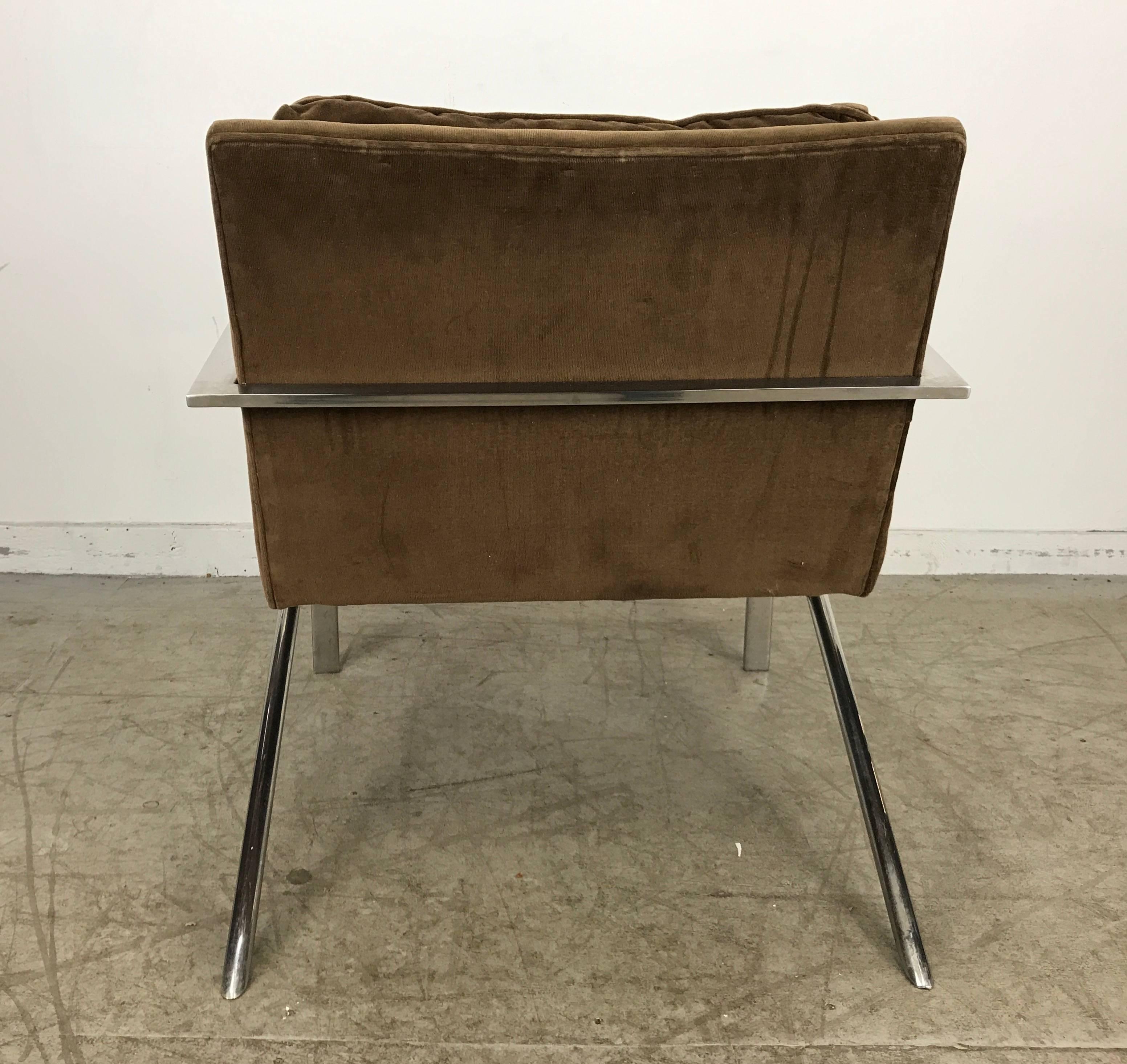 Polished Streamline Modern Aluminium and Velvet Lounge Chair by Bernhardt