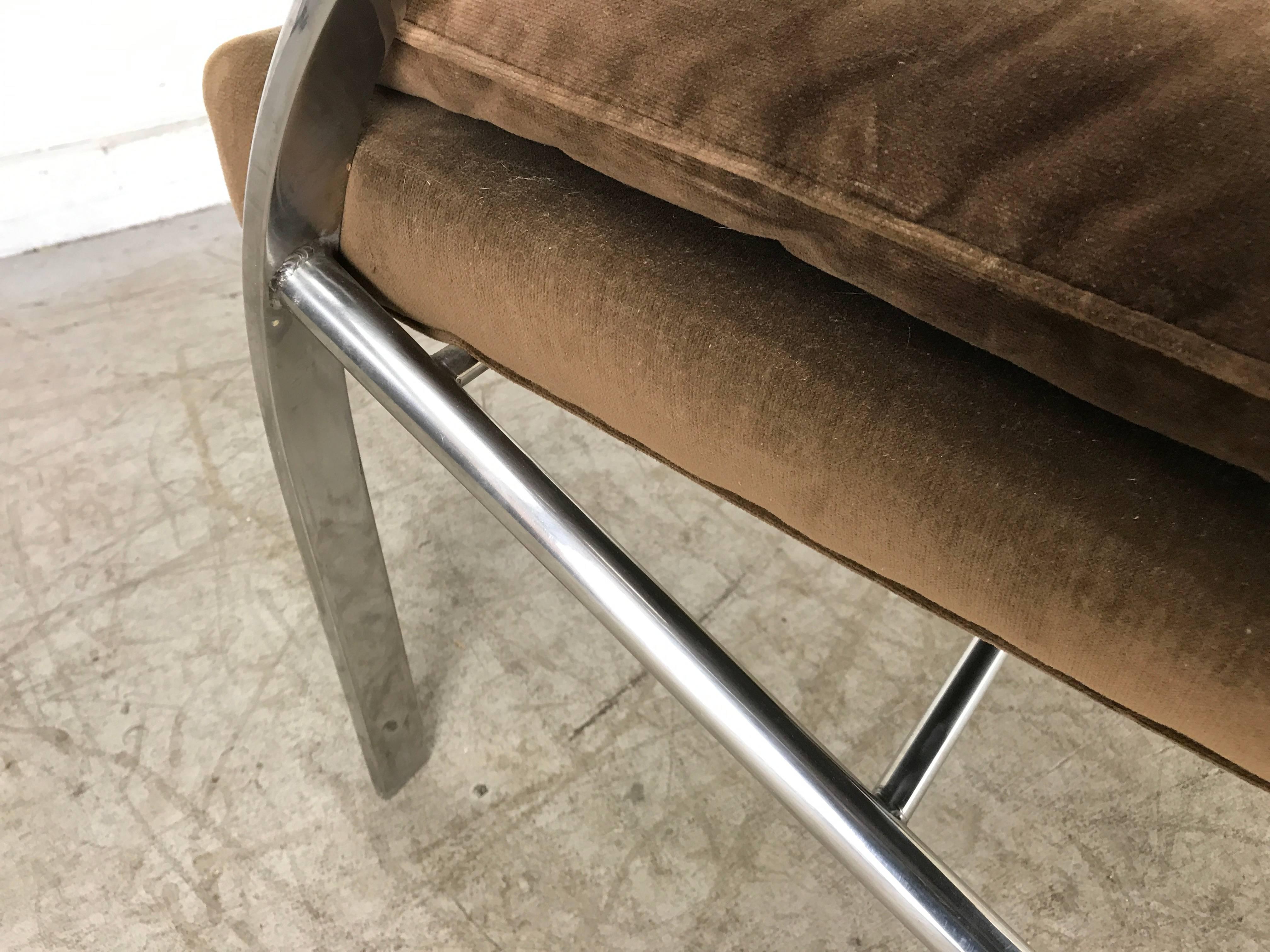 Aluminum Streamline Modern Aluminium and Velvet Lounge Chair by Bernhardt
