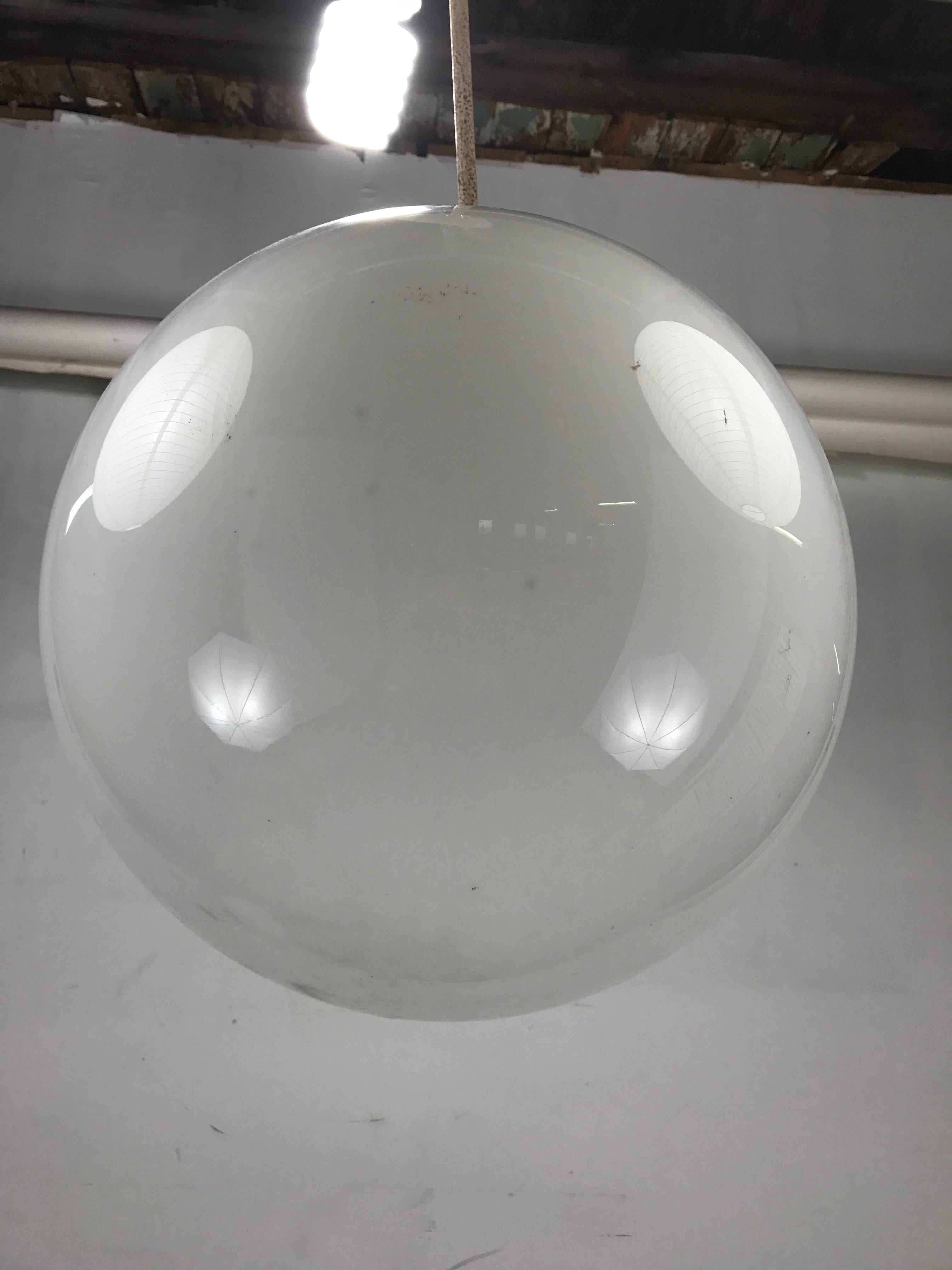 Mid-Century Modern Five Matching Over-Sized White Glass Globe Pendant Lamps, Lightolier