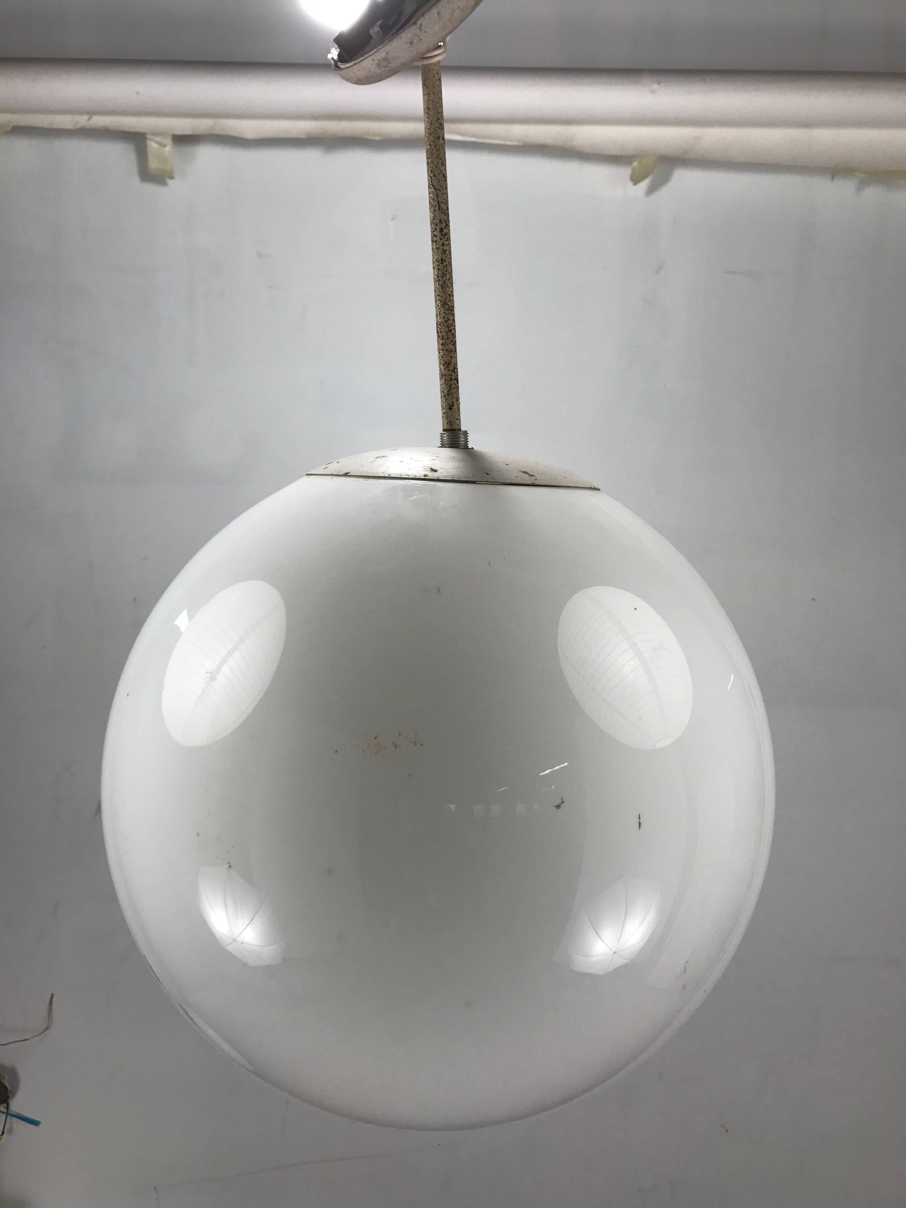 American Five Matching Over-Sized White Glass Globe Pendant Lamps, Lightolier