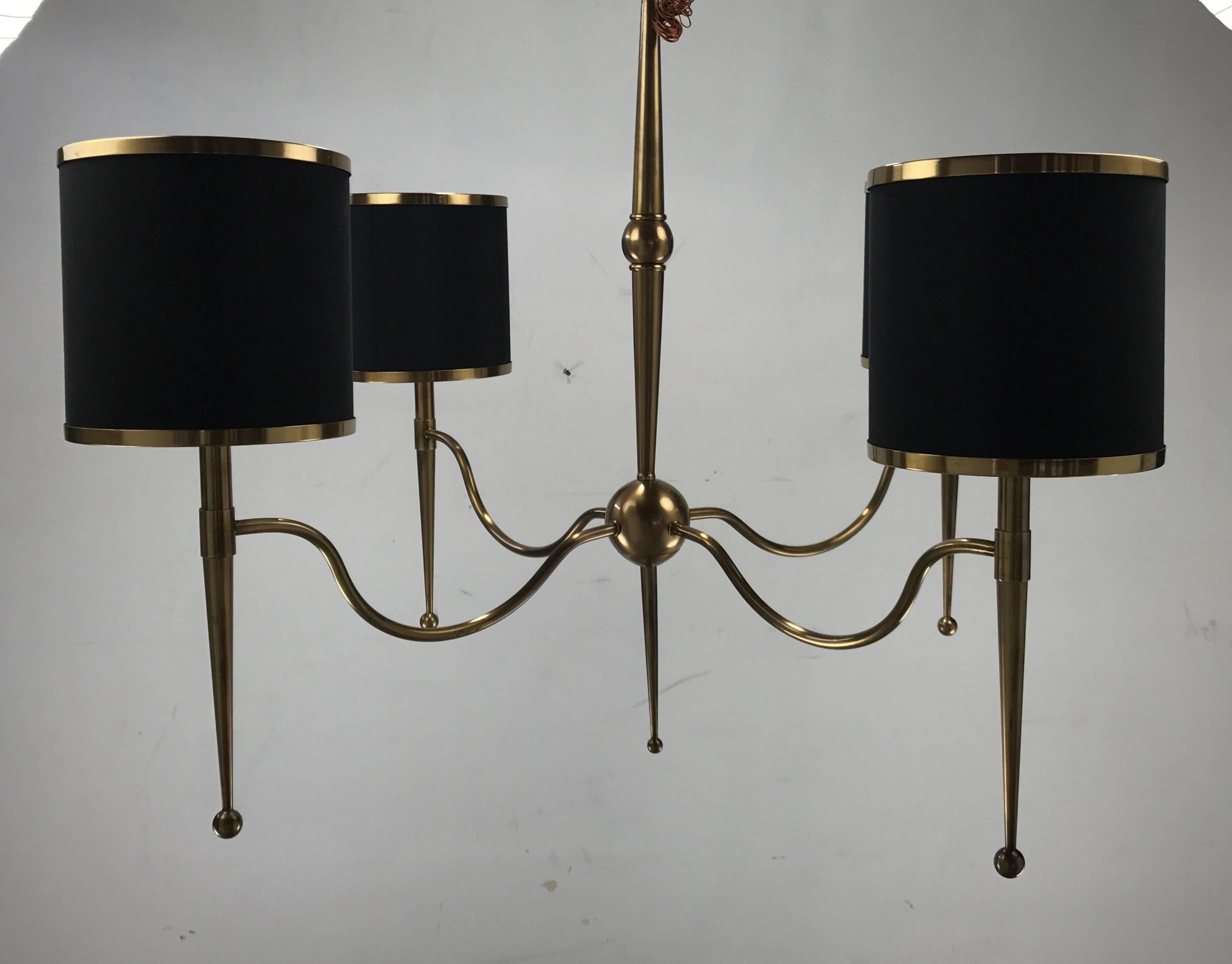 Anodized Elegant Contemporary Four-Arm Brass Pendant /Chandelier, Manner of Parzinger
