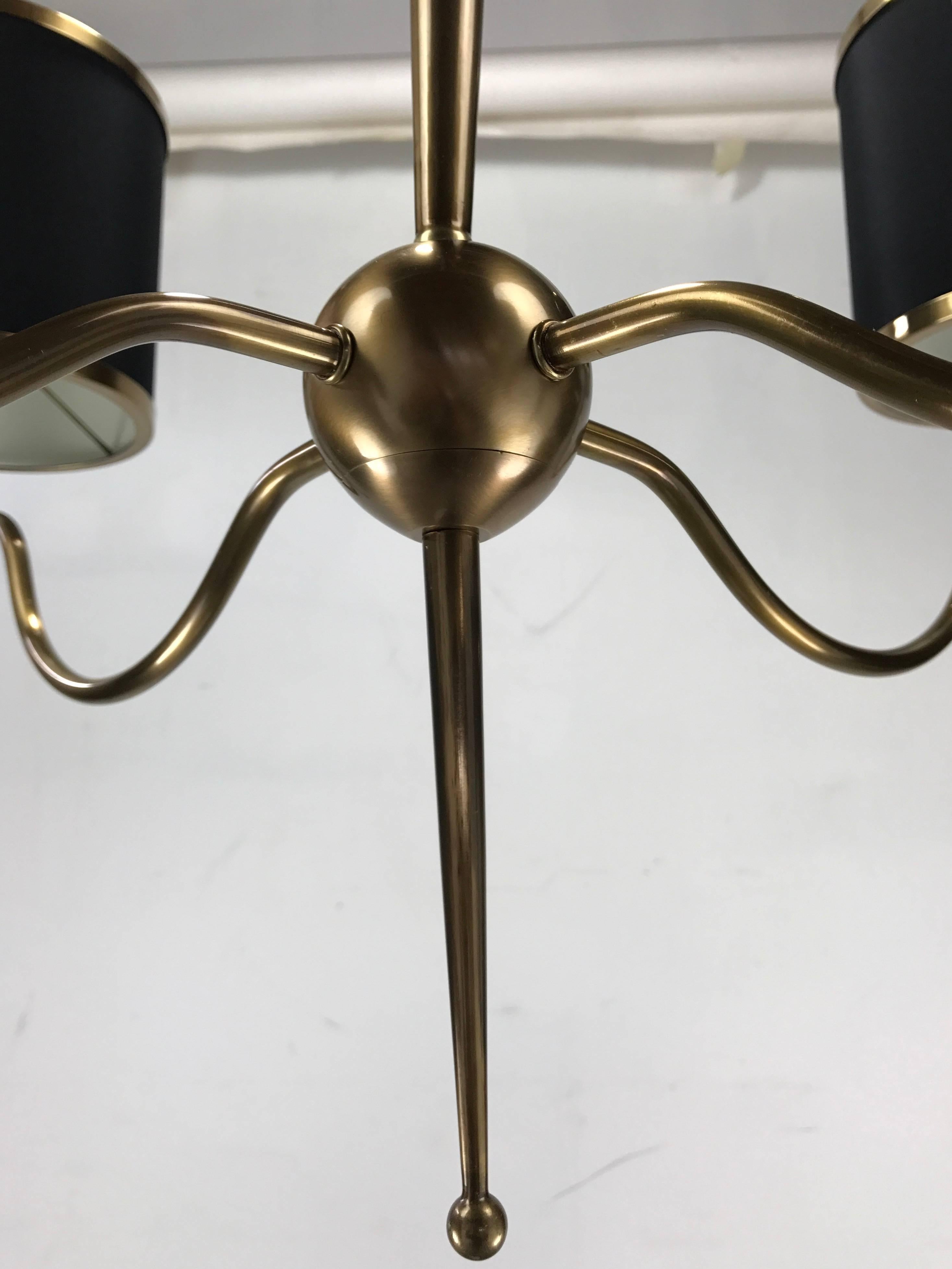 Mid-Century Modern Elegant Contemporary Four-Arm Brass Pendant /Chandelier, Manner of Parzinger