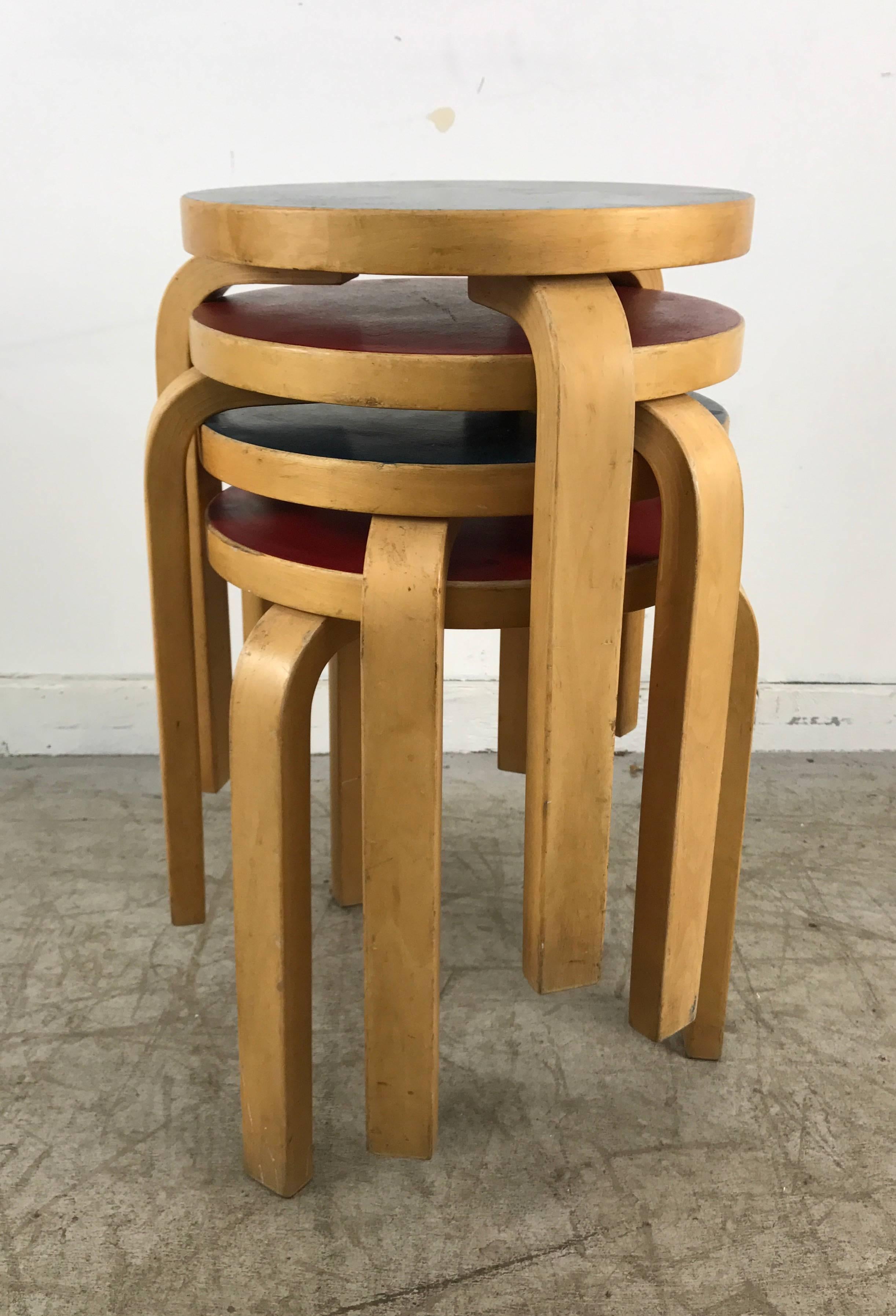 Mid-Century Modern Four Stacking Stools, Model 60 by Alvar Aalto, Designed in 1933