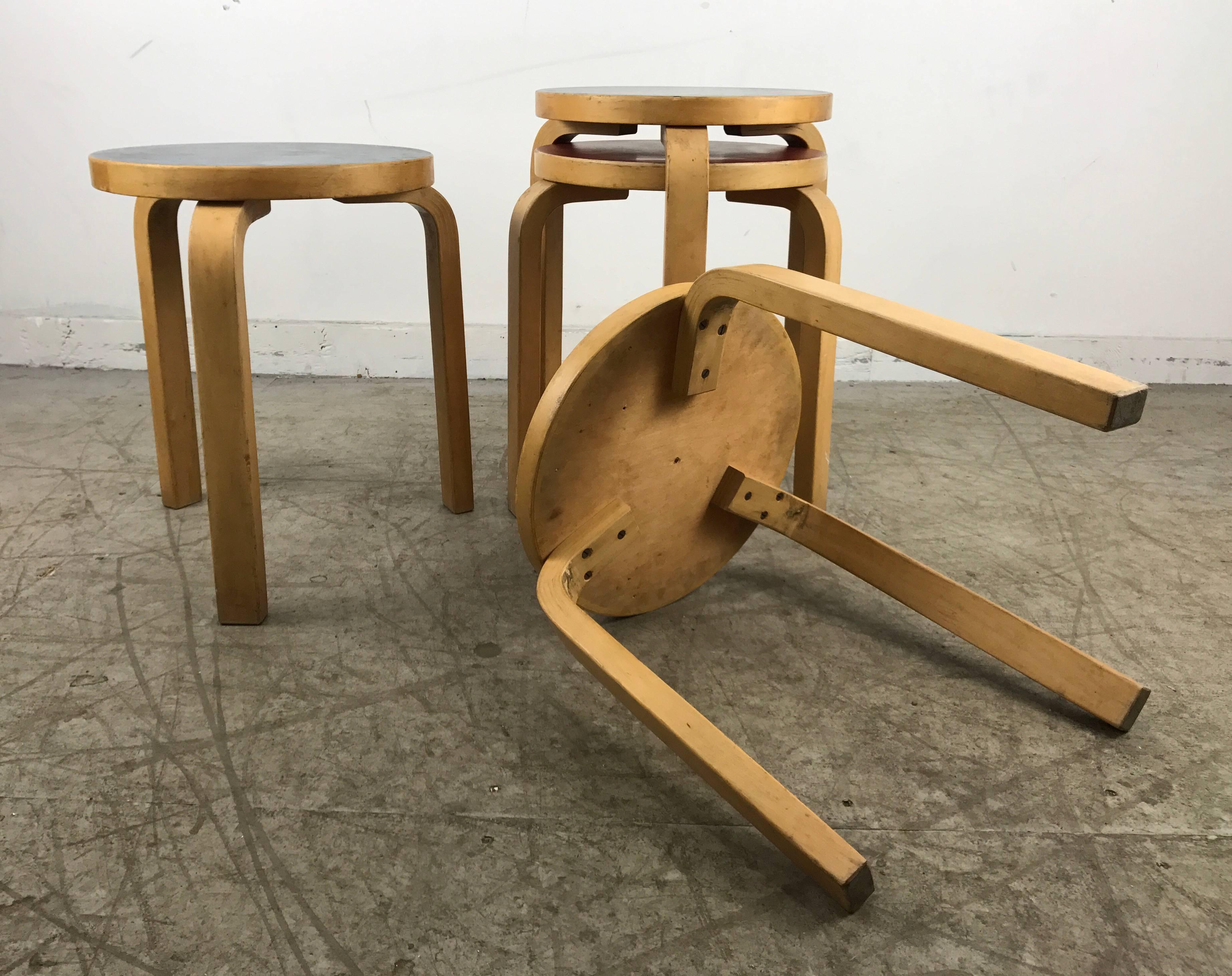Four Stacking Stools, Model 60 by Alvar Aalto, Designed in 1933 In Good Condition In Buffalo, NY