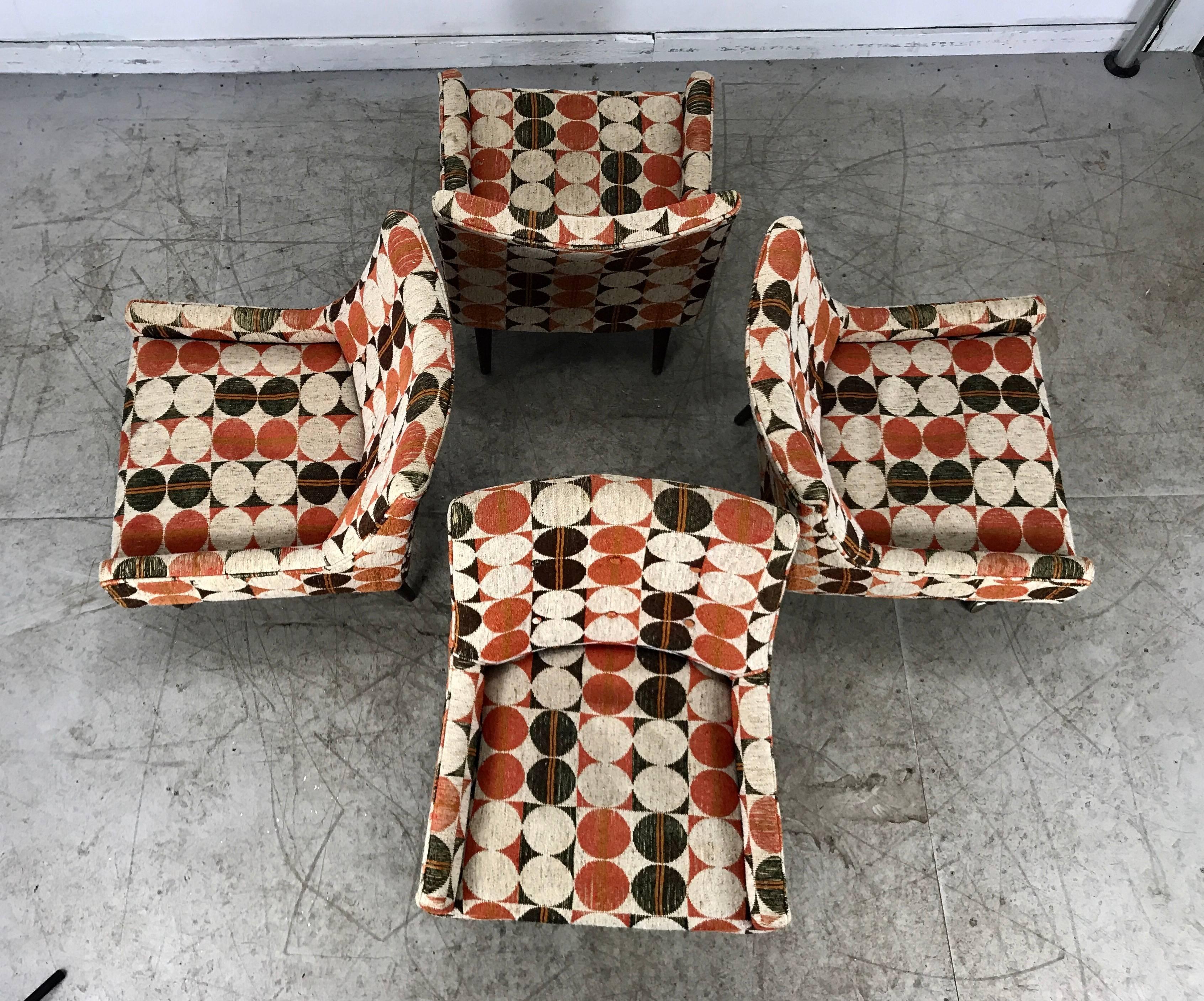 Mid-Century Modern Set of Four Modernist Slipper Chairs in Manner of Harvey Probber, Larsen Fabric