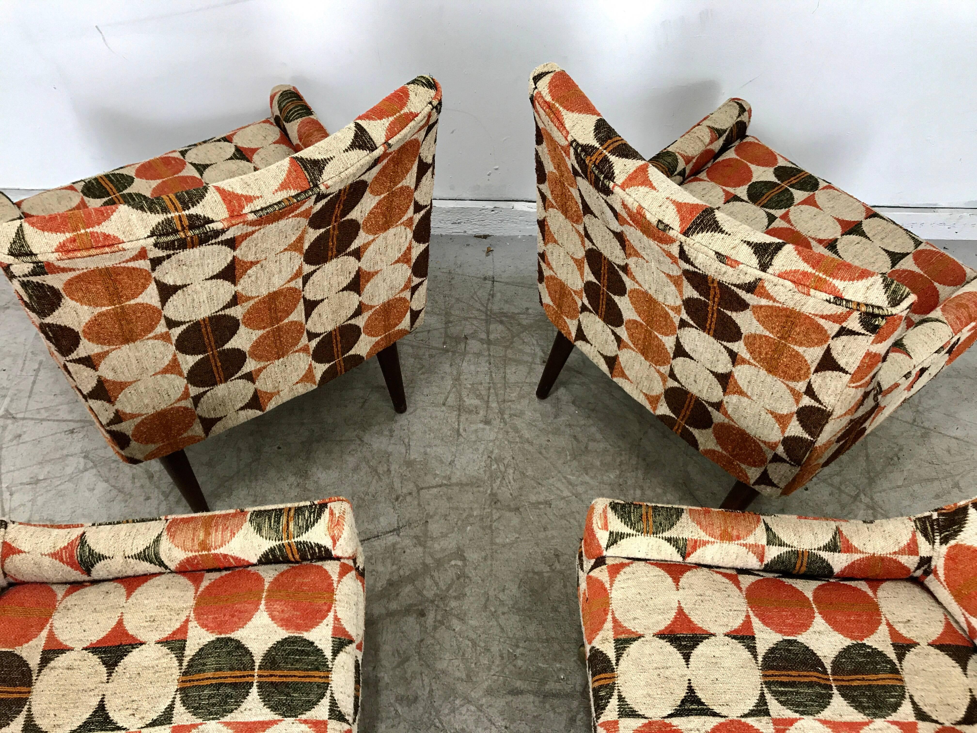 Walnut Set of Four Modernist Slipper Chairs in Manner of Harvey Probber, Larsen Fabric