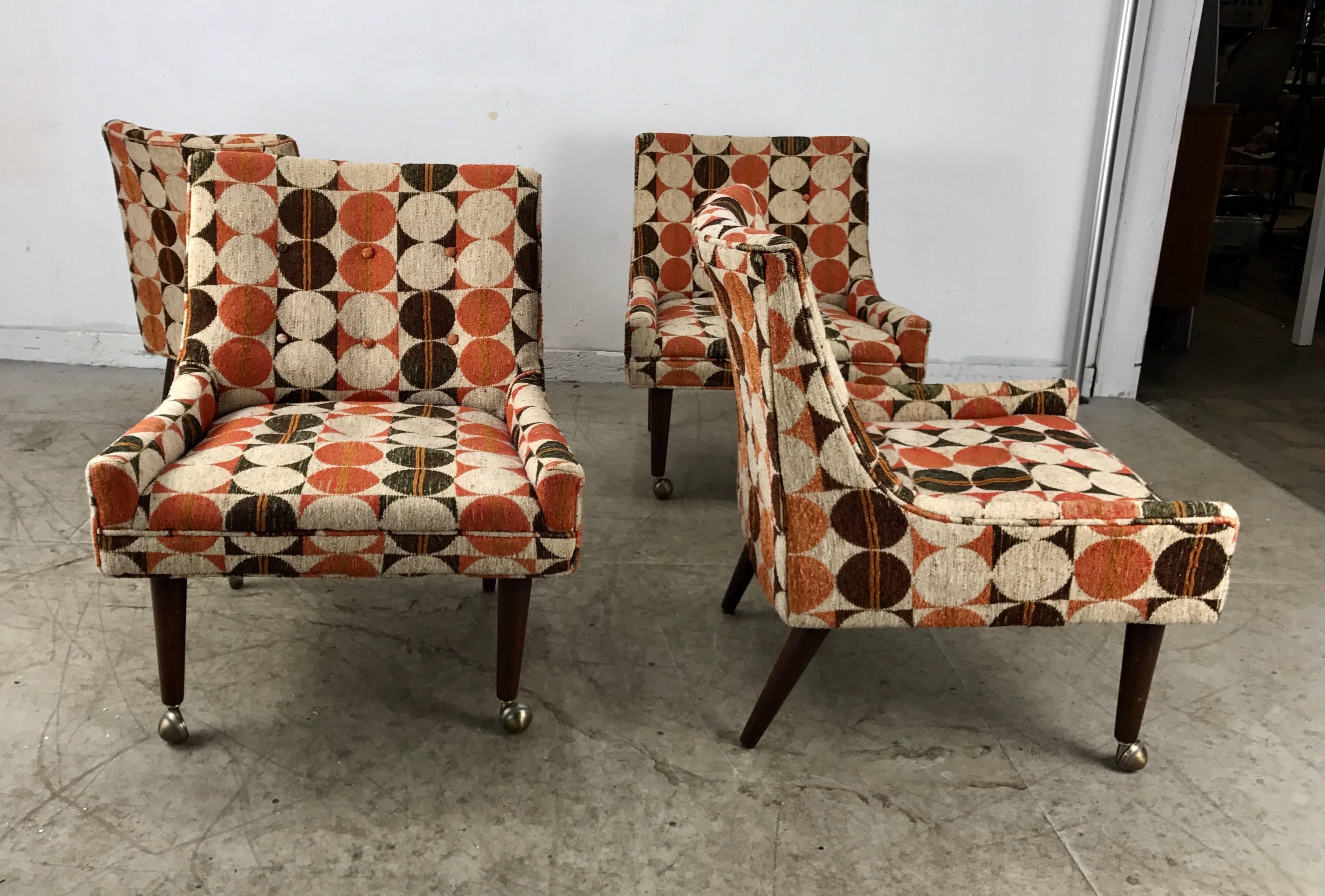 Set of Four Modernist Slipper Chairs in Manner of Harvey Probber, Larsen Fabric 1