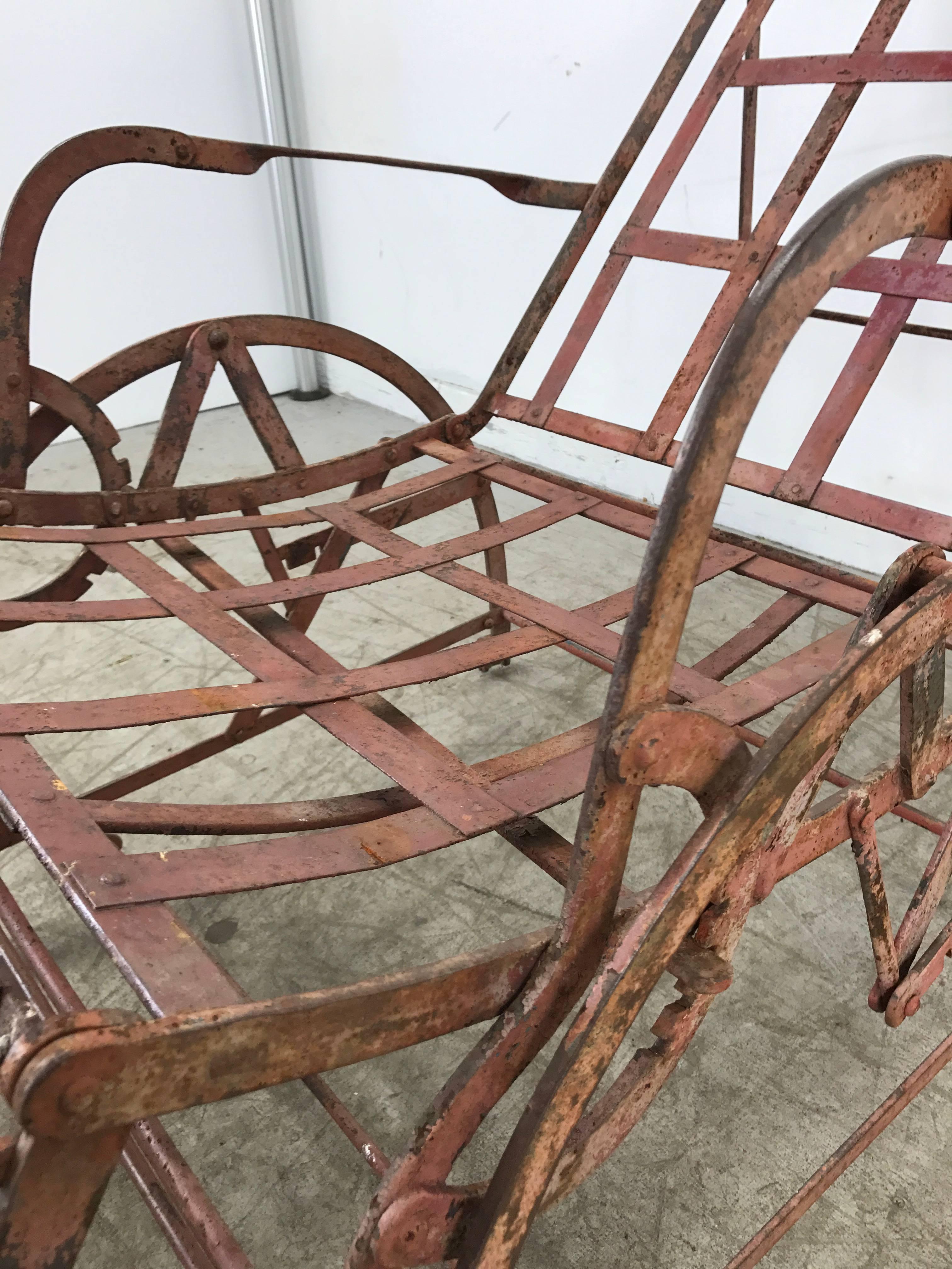Iron Campaign Adjustable Folding Chair/Chaise/Bed. Wilson's 1871 In Distressed Condition For Sale In Buffalo, NY