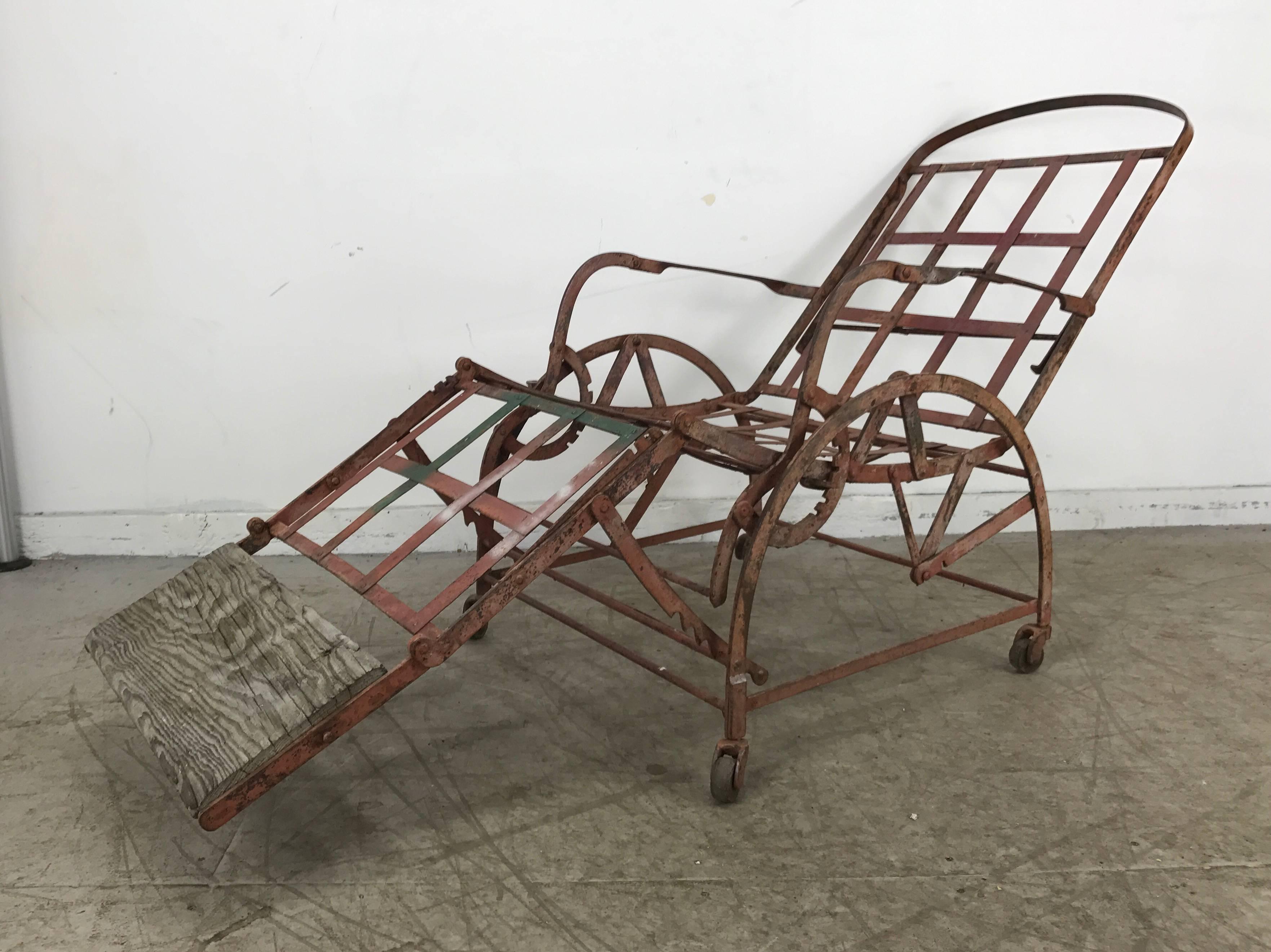 Industrial Iron Campaign Adjustable Folding Chair/Chaise/Bed. Wilson's 1871 For Sale