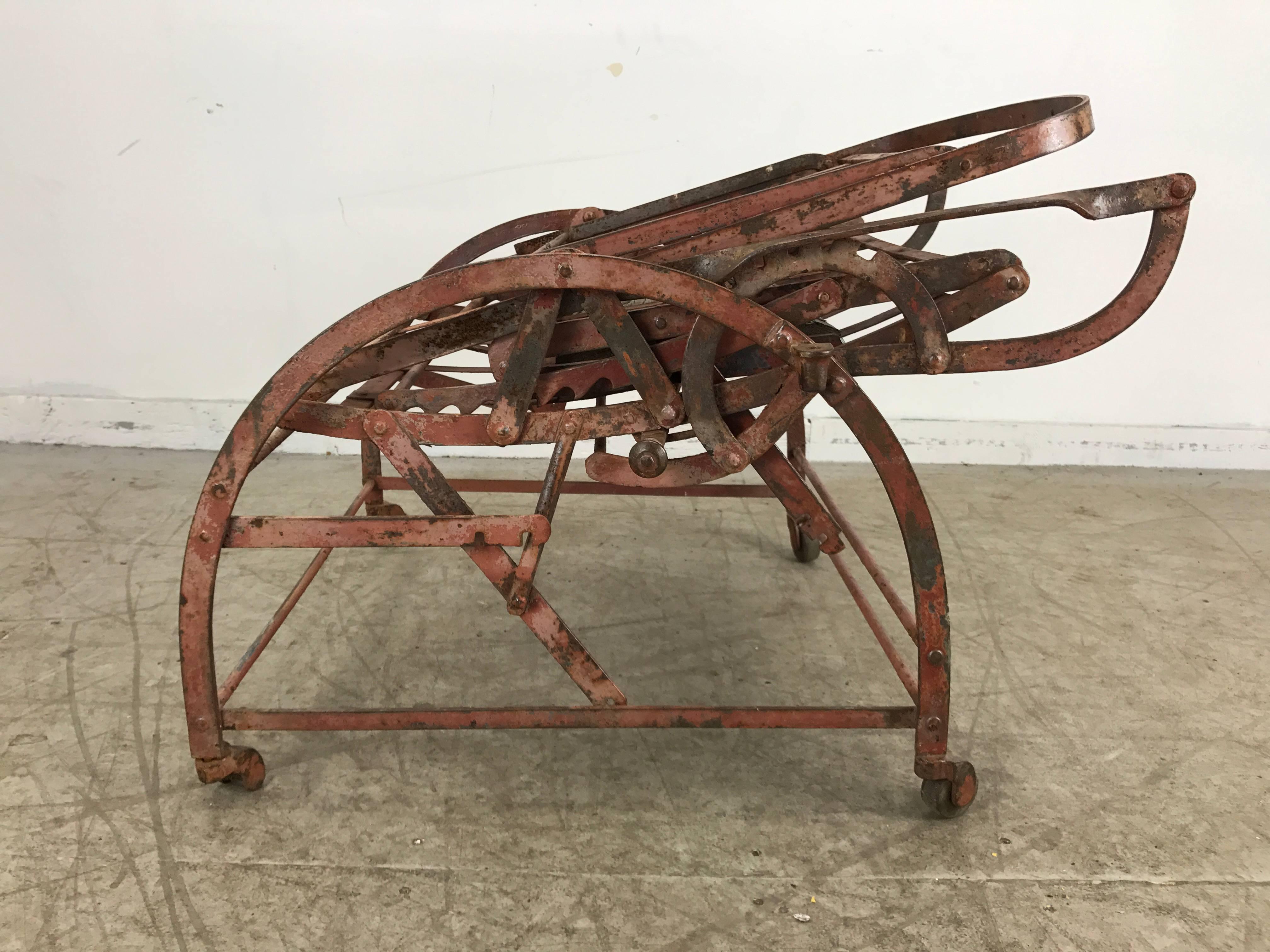 Late 19th Century Iron Campaign Adjustable Folding Chair/Chaise/Bed. Wilson's 1871 For Sale