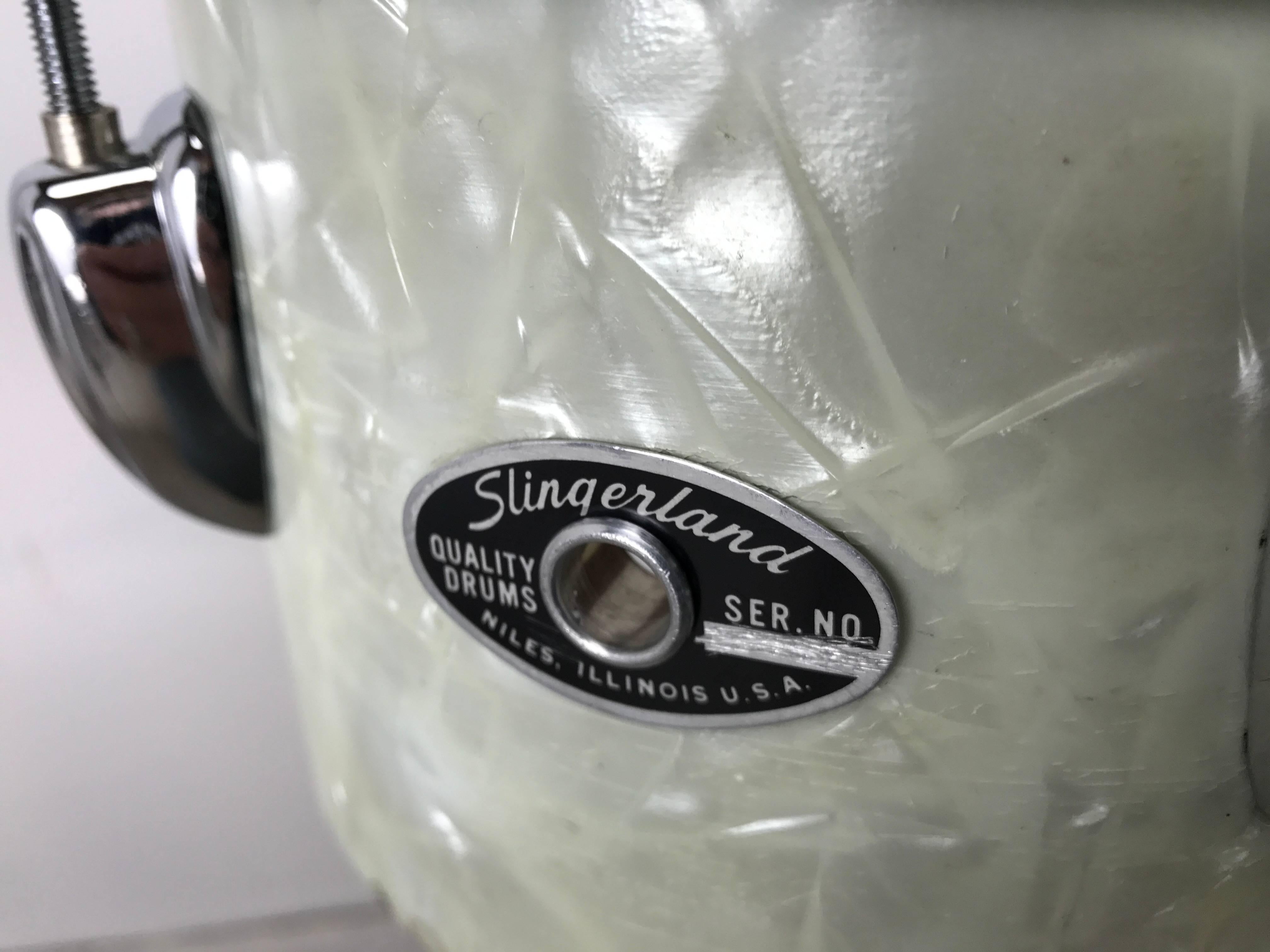 Mid-Century Modern 1960s Slingerland White Pearl Cocktail Kit Drum Set