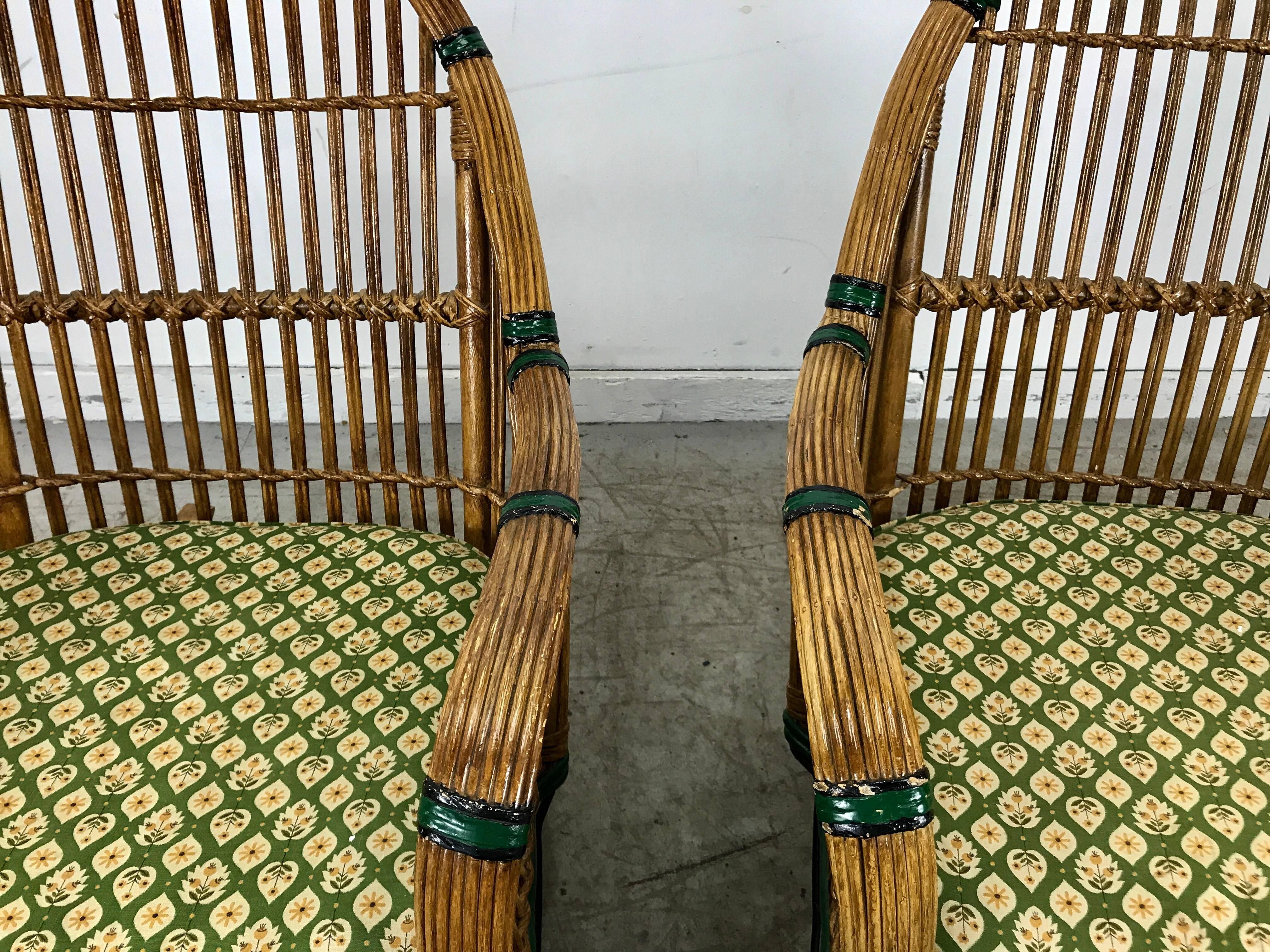 American Stunning Pair of Art Deco Stick Wicker/Split Reed Chairs