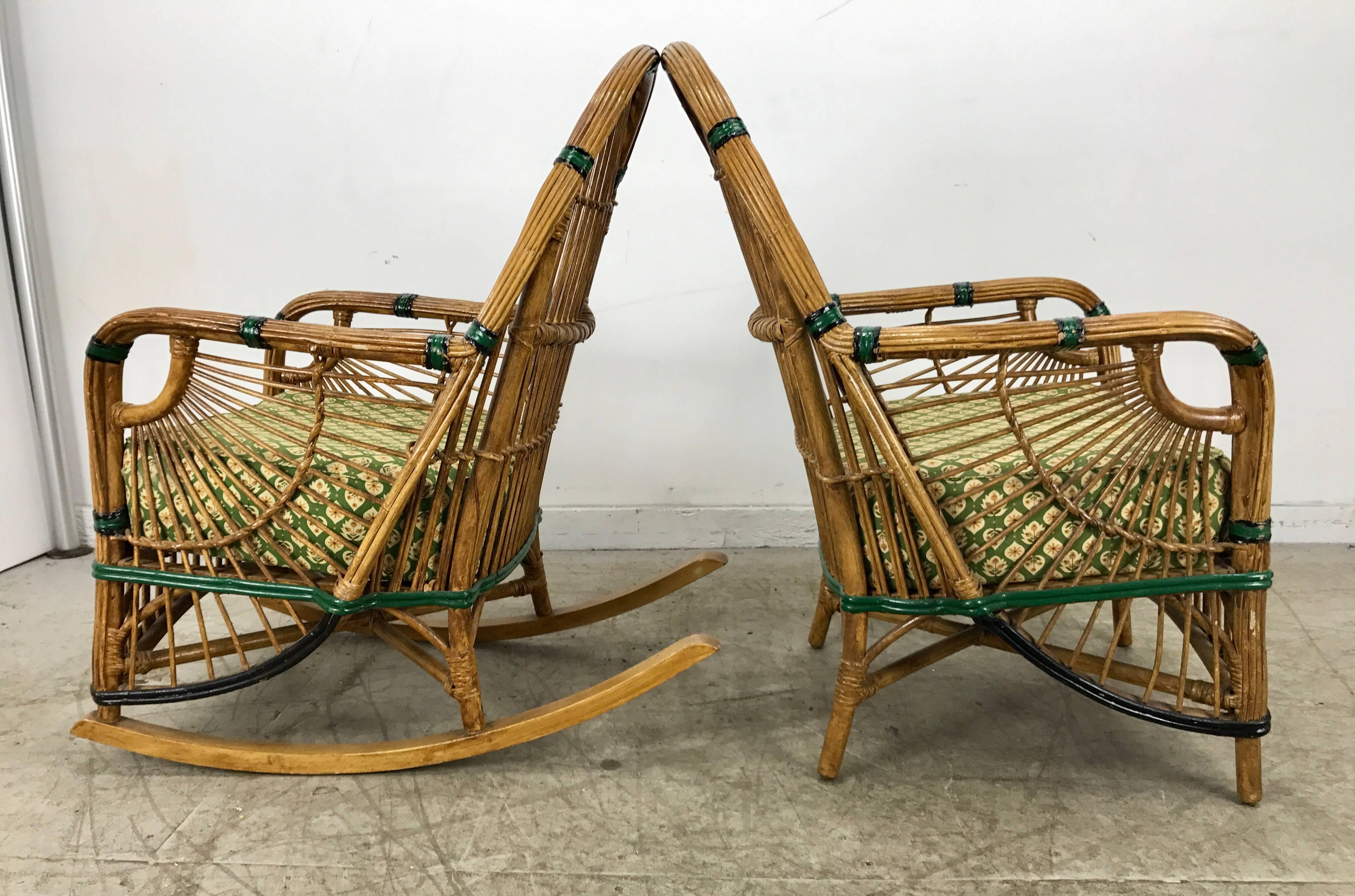 Stunning Pair of Art Deco Stick Wicker/Split Reed Chairs In Good Condition In Buffalo, NY