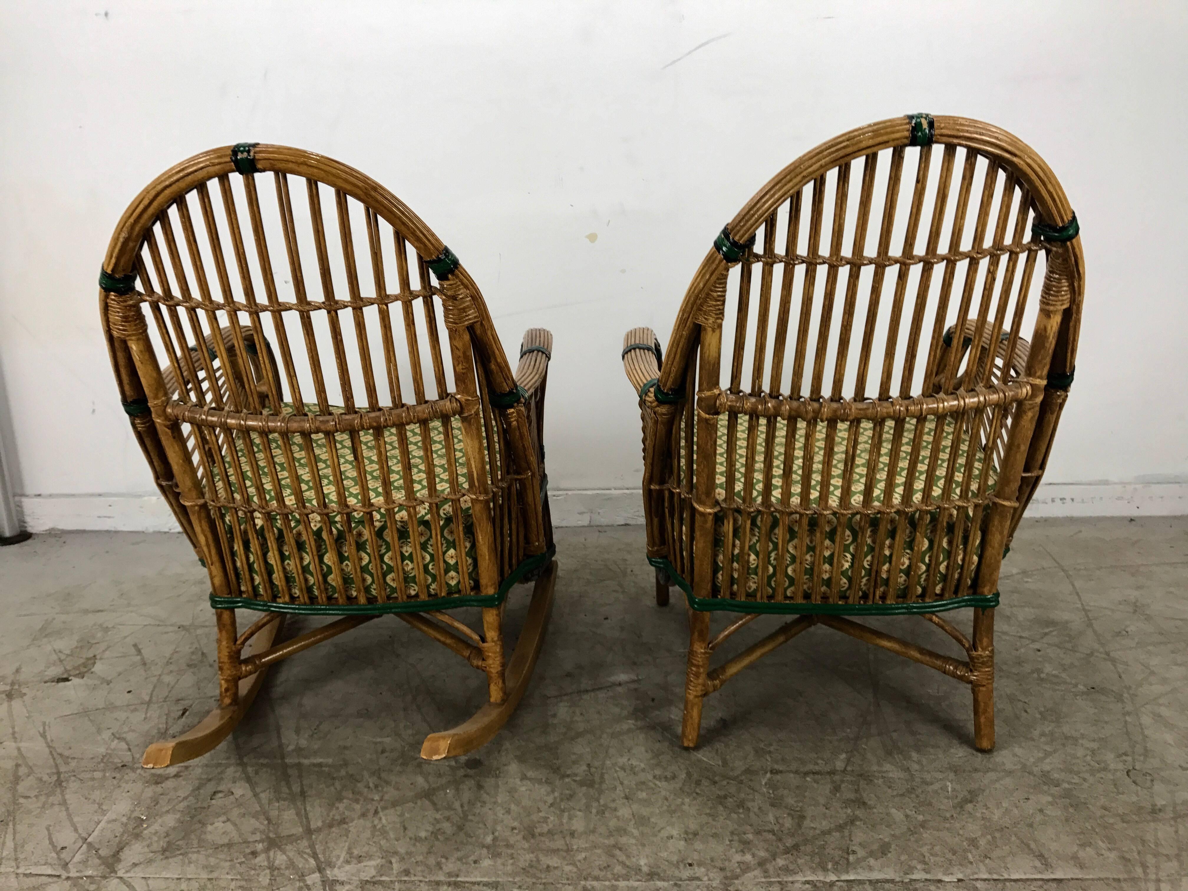 Mid-20th Century Stunning Pair of Art Deco Stick Wicker/Split Reed Chairs