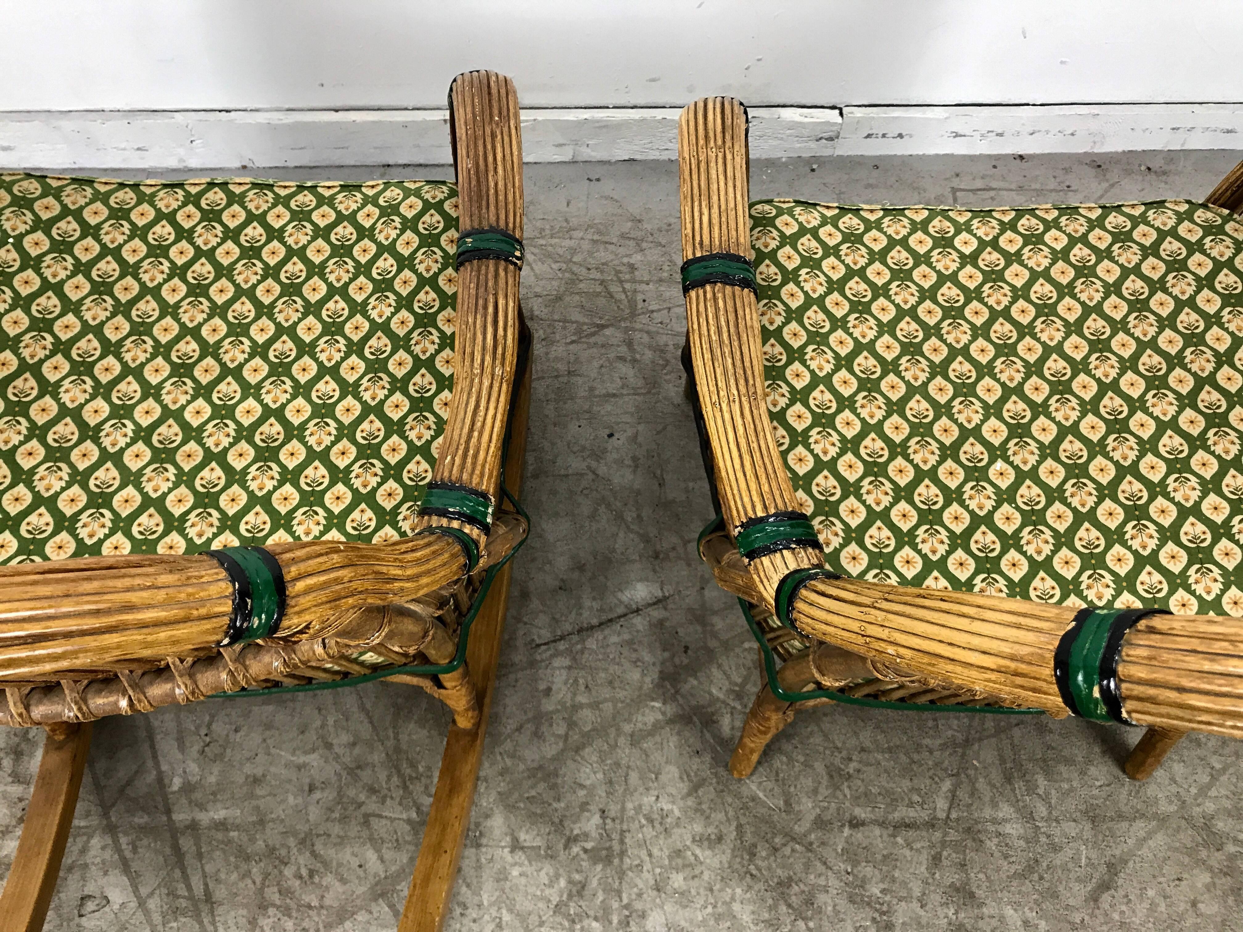 Stunning Pair of Art Deco Stick Wicker/Split Reed Chairs 1