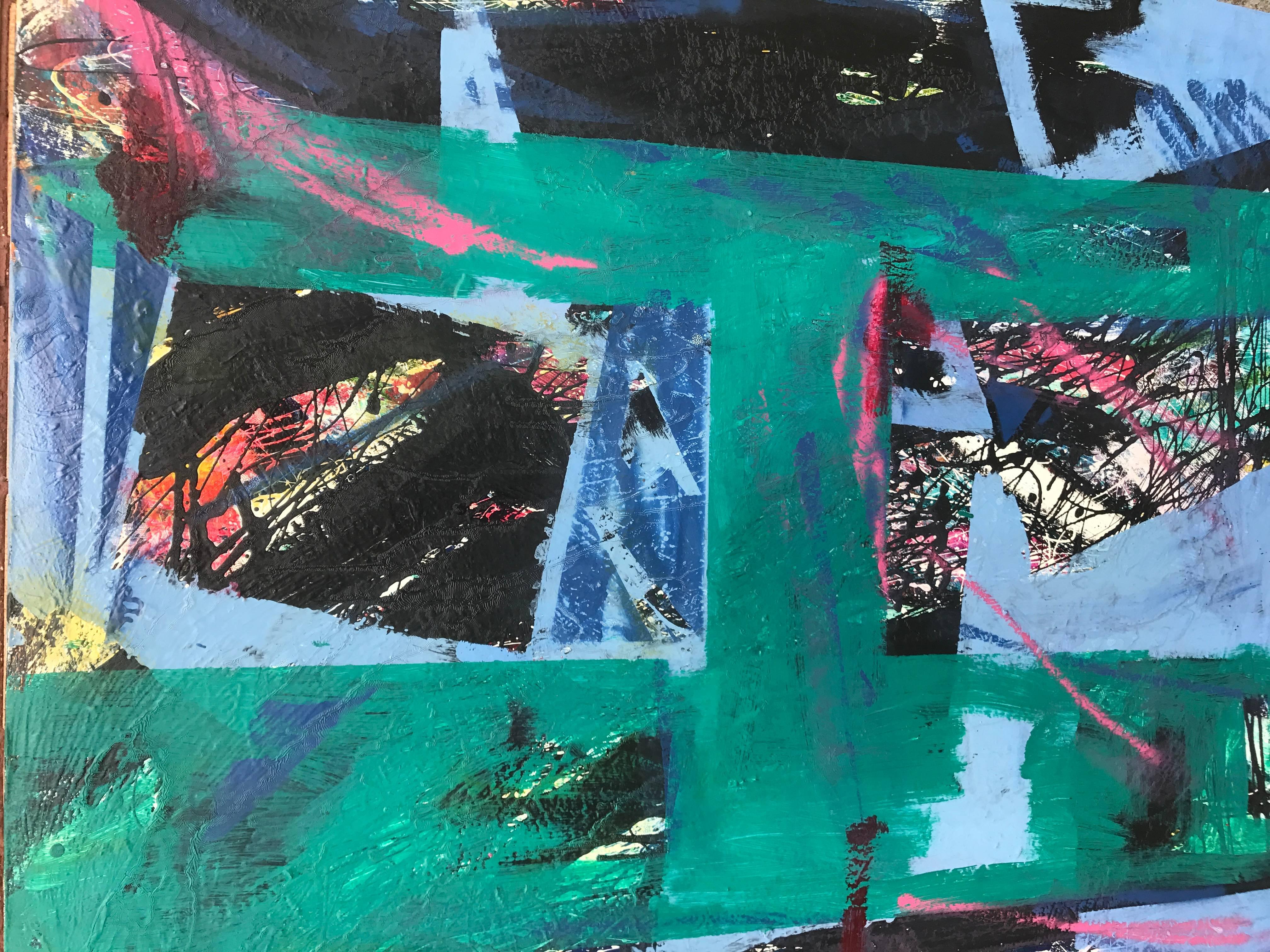 Large modernist abstract oil painting by W N Y artist Paul Findlay.

Paul Findlay (1939- ) is a painter. He was born in Fillmore, New York and received his Bachelor of Science and Master of Science in Art Education from Buffalo State College. He